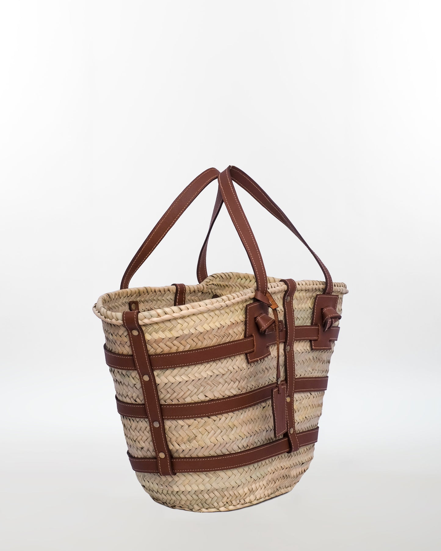 Handmade Moroccan Straw Tote Bag – Leather-Trimmed Classic Edition