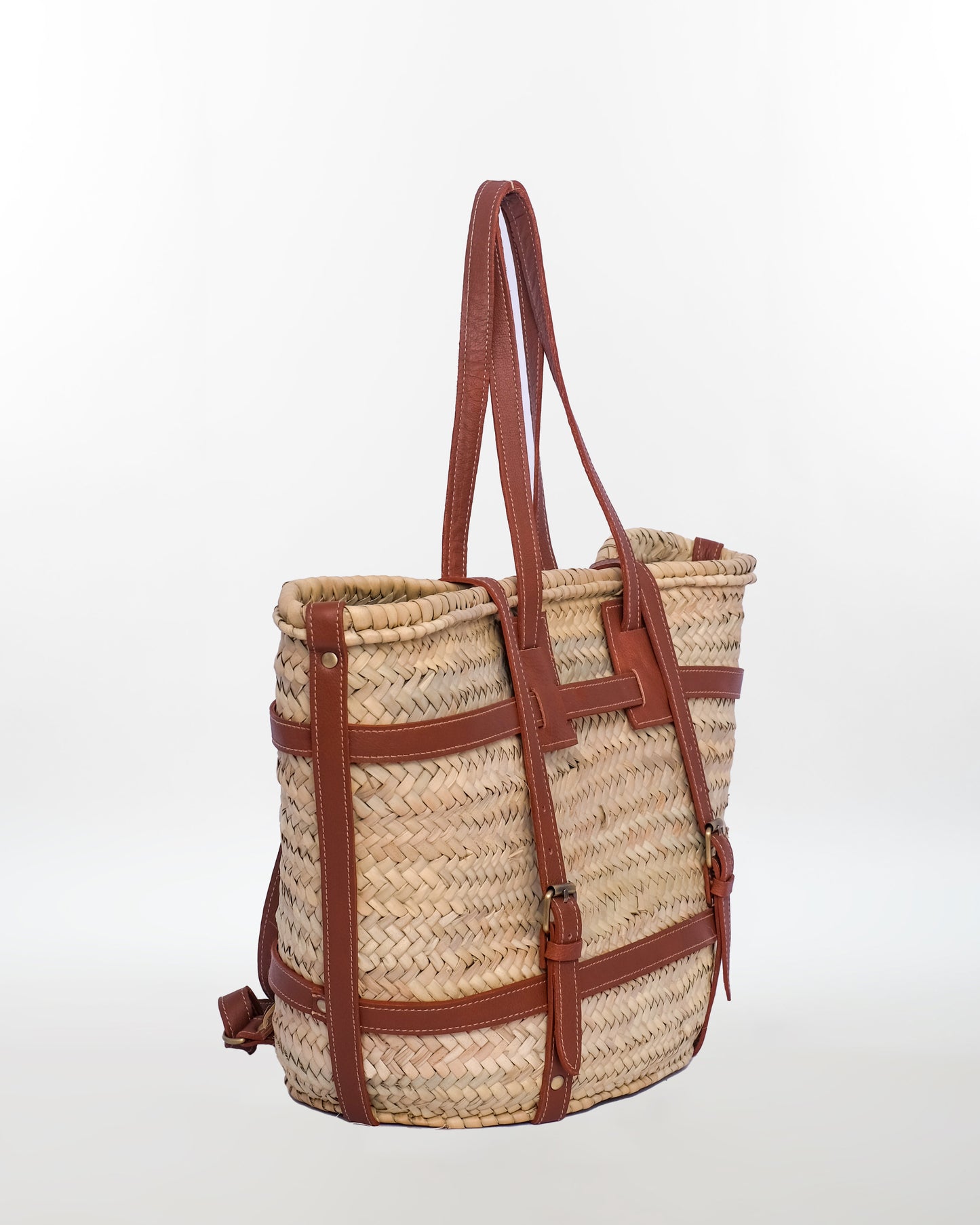 Handmade Moroccan Straw Tote & Backpack – Convertible Leather-Strap Basket