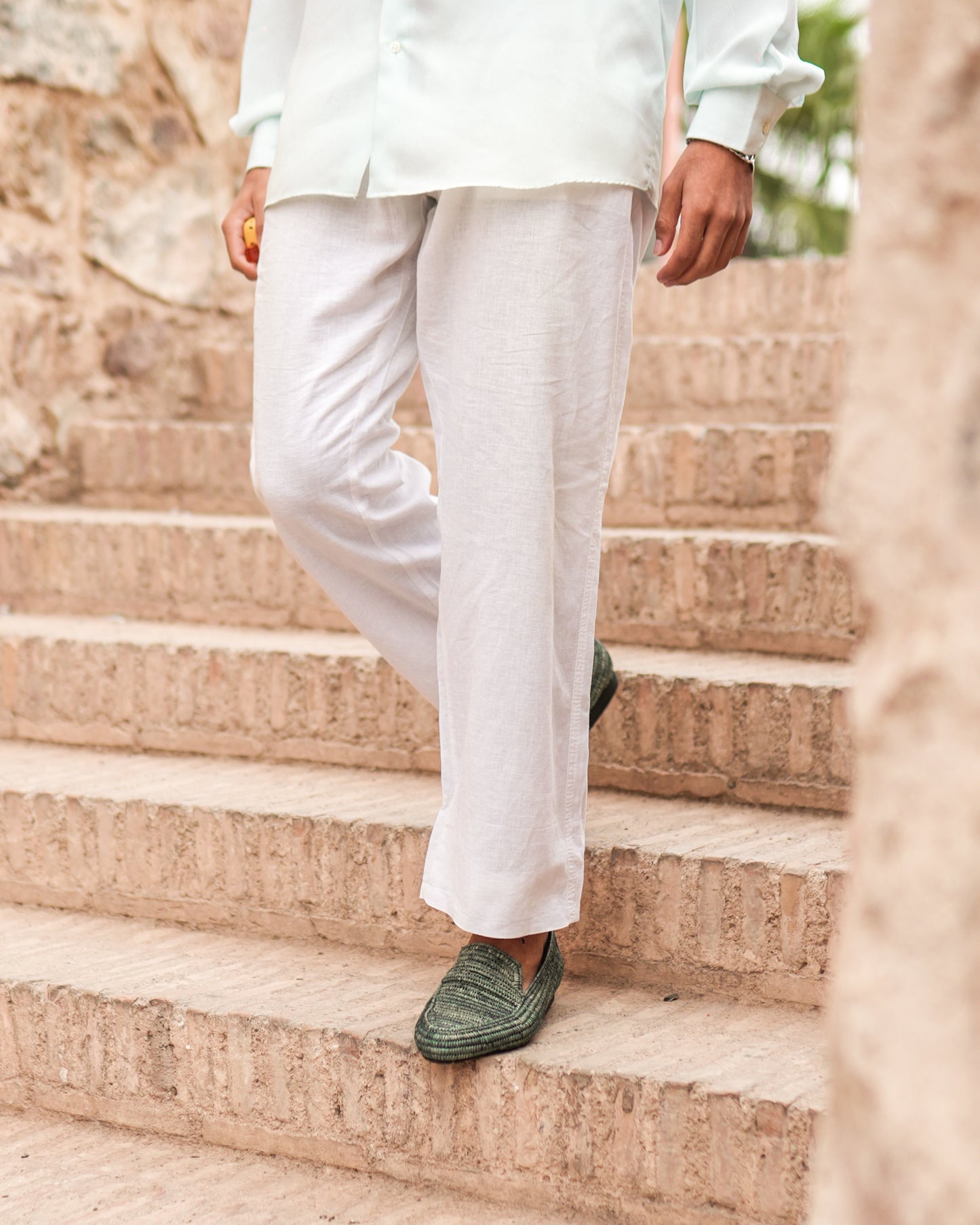 Forest Green Raffia Loafers for Men – Handwoven Moroccan Slip-On Shoes