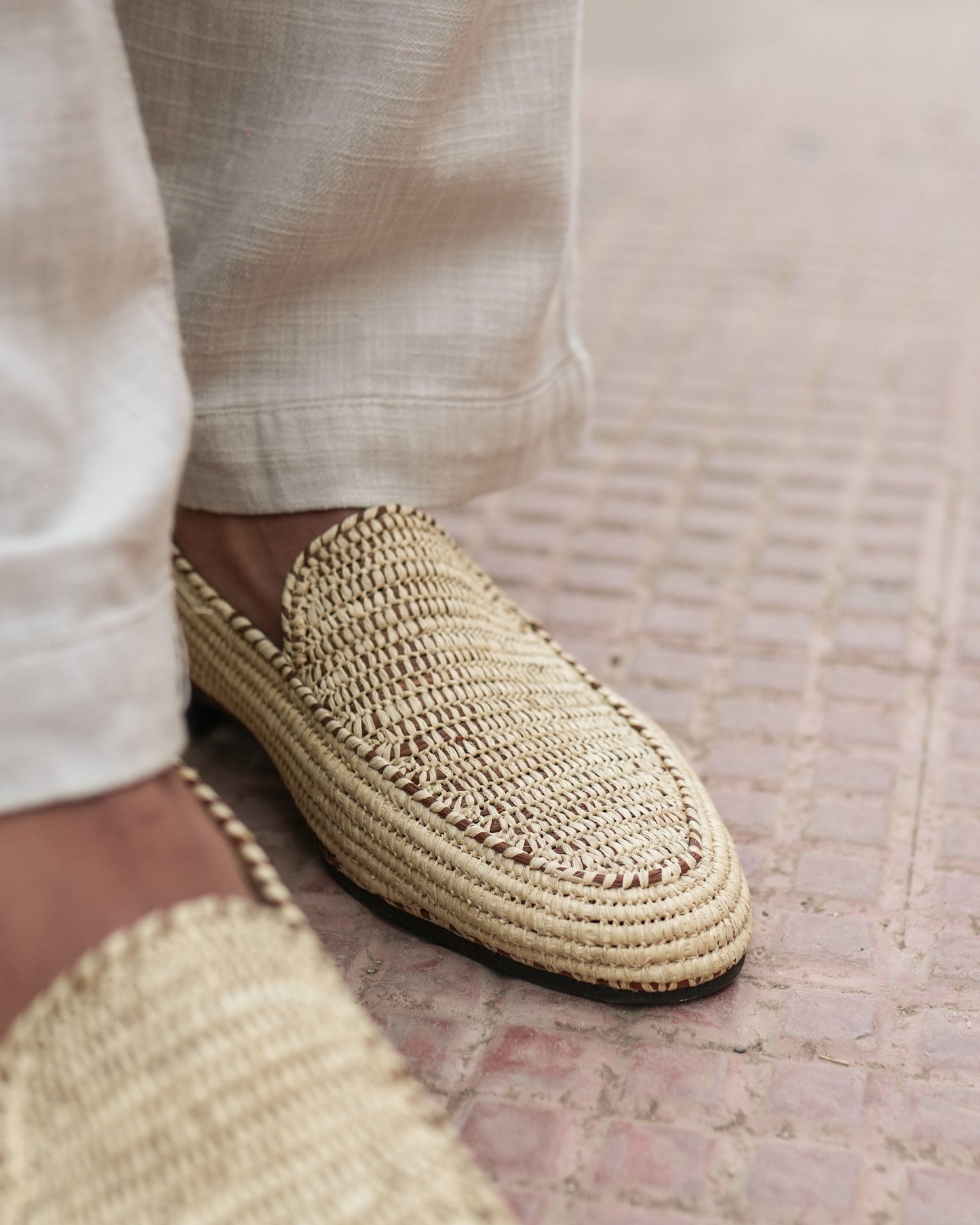 Natural Raffia Mules for Men – Handwoven Moroccan Slip-On Shoes