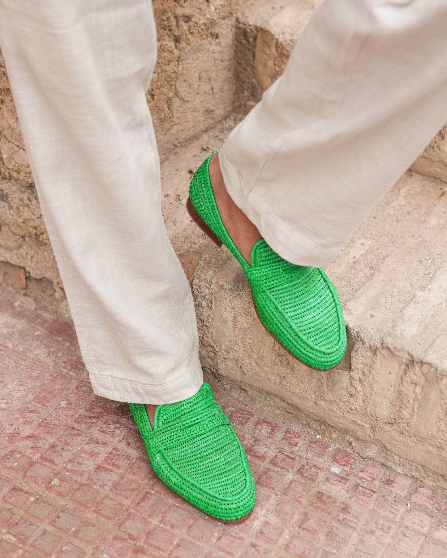 Green Handwoven Raffia Loafers for Men – Moroccan Artisan Dress Slip-Ons