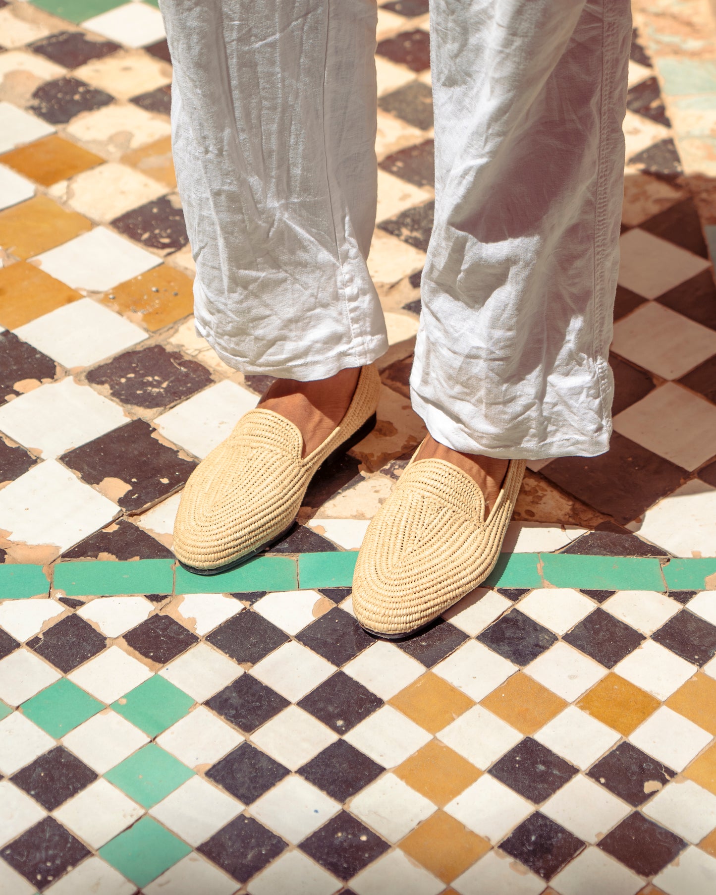 Natural Raffia Loafers for Men – Handwoven Moroccan Slip-On Dress Shoes