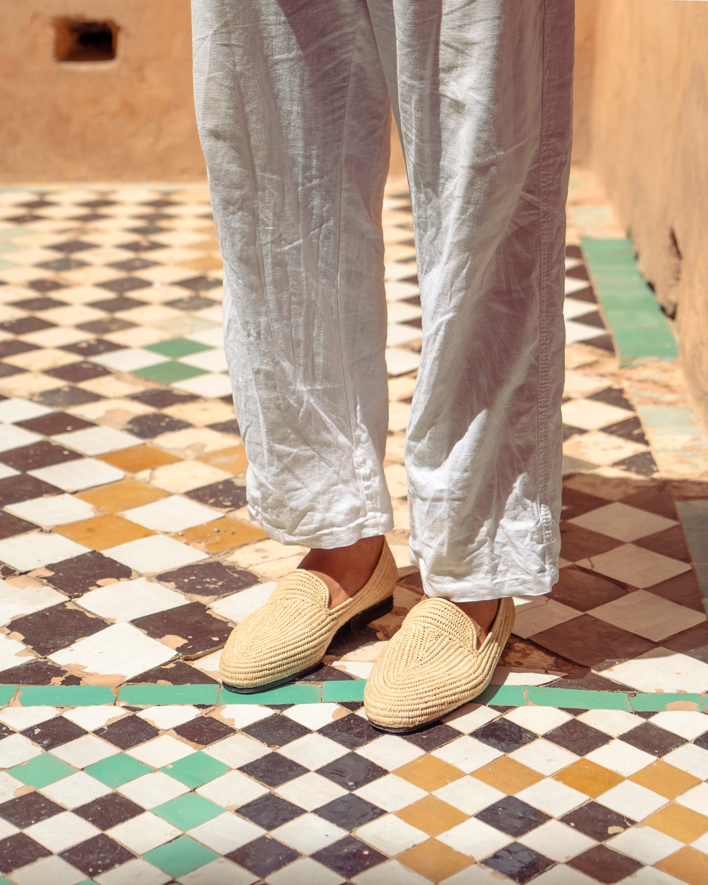 Natural Raffia Loafers for Men – Handwoven Moroccan Slip-On Dress Shoes