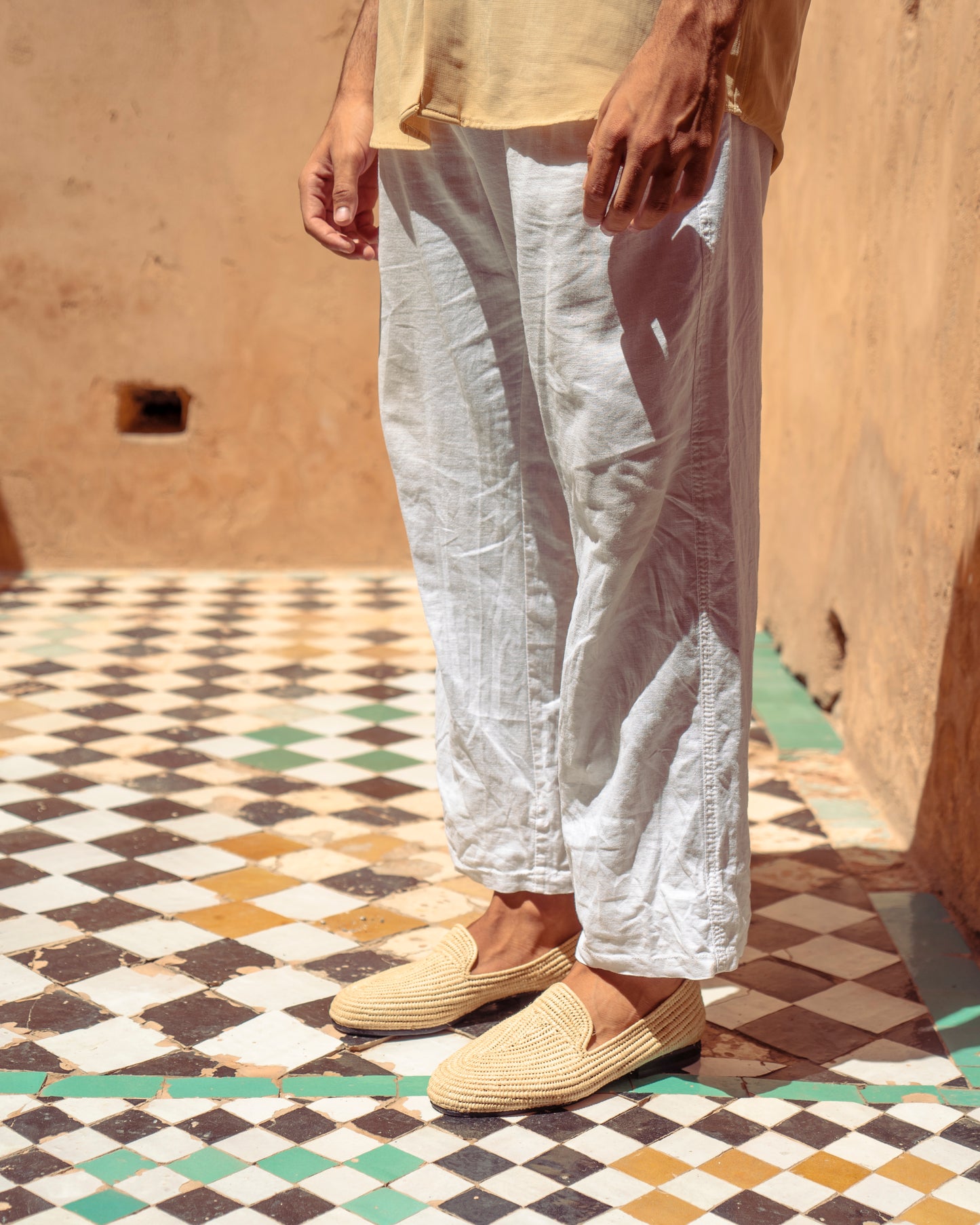 Natural Raffia Loafers for Men – Handwoven Moroccan Slip-On Dress Shoes