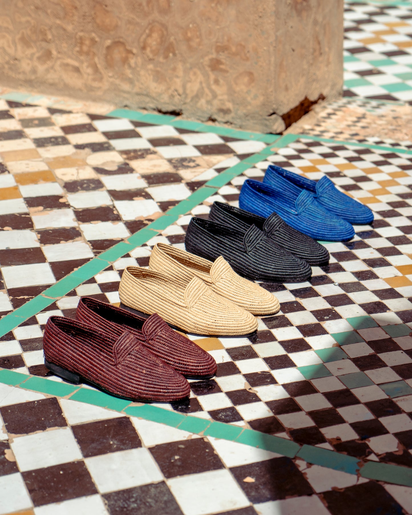 Blue Raffia Loafers for Men – Handwoven Moroccan Slip-On Dress Shoes