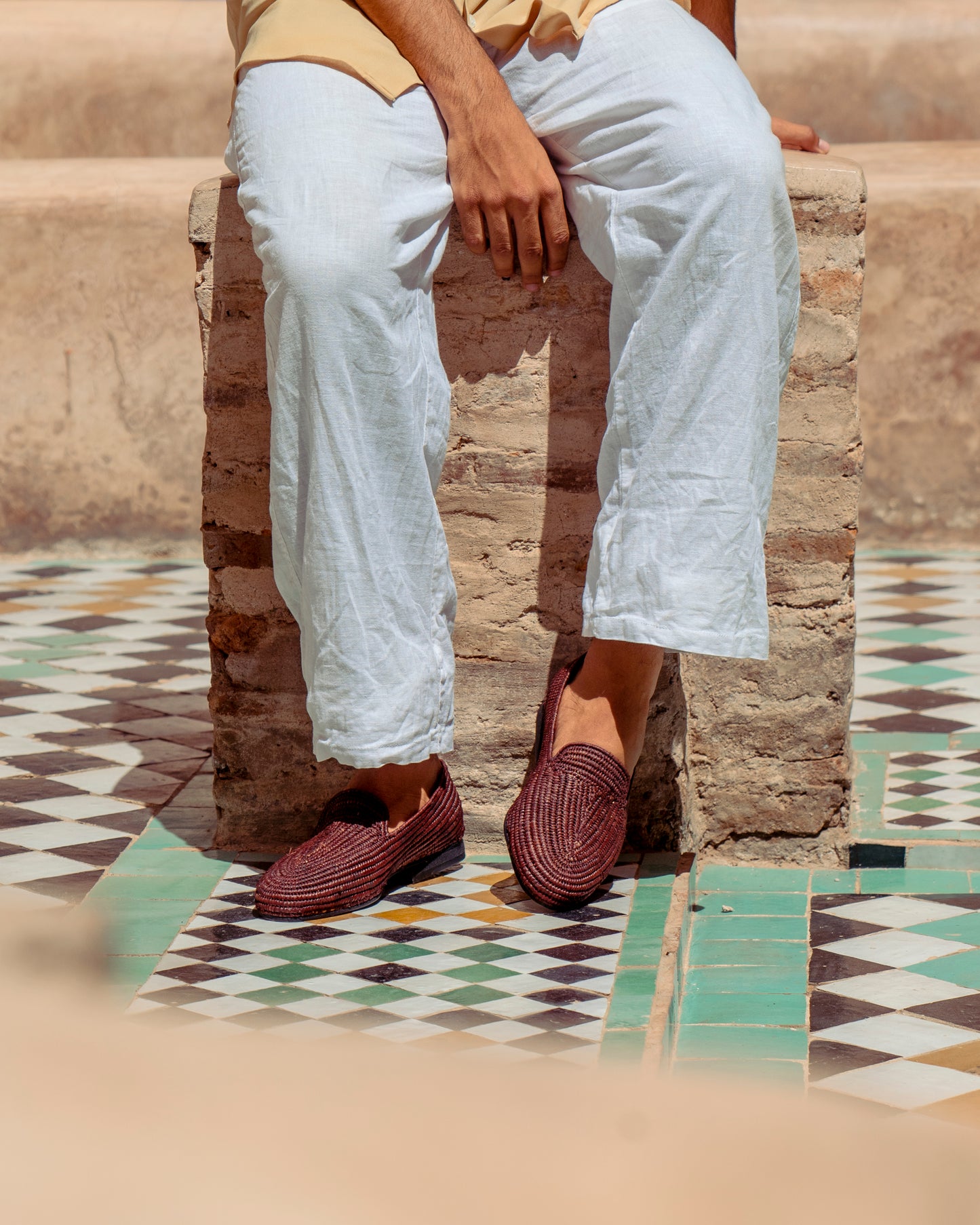 Brown Raffia Loafers for Men – Handwoven Moroccan Slip-On Dress Shoes