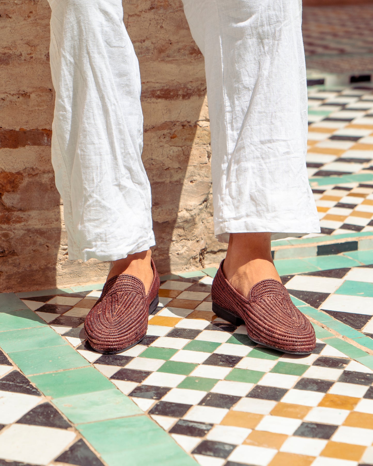 Brown Raffia Loafers for Men – Handwoven Moroccan Slip-On Dress Shoes