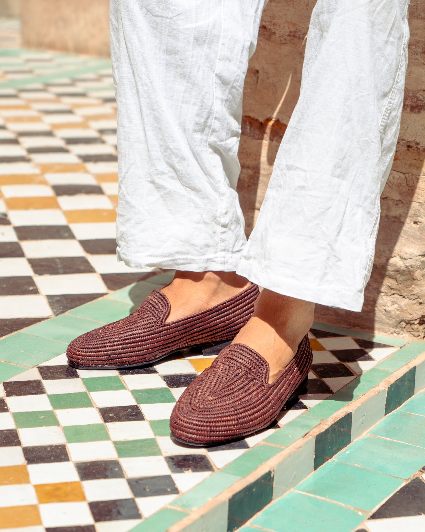 Brown Raffia Loafers for Men – Handwoven Moroccan Slip-On Dress Shoes