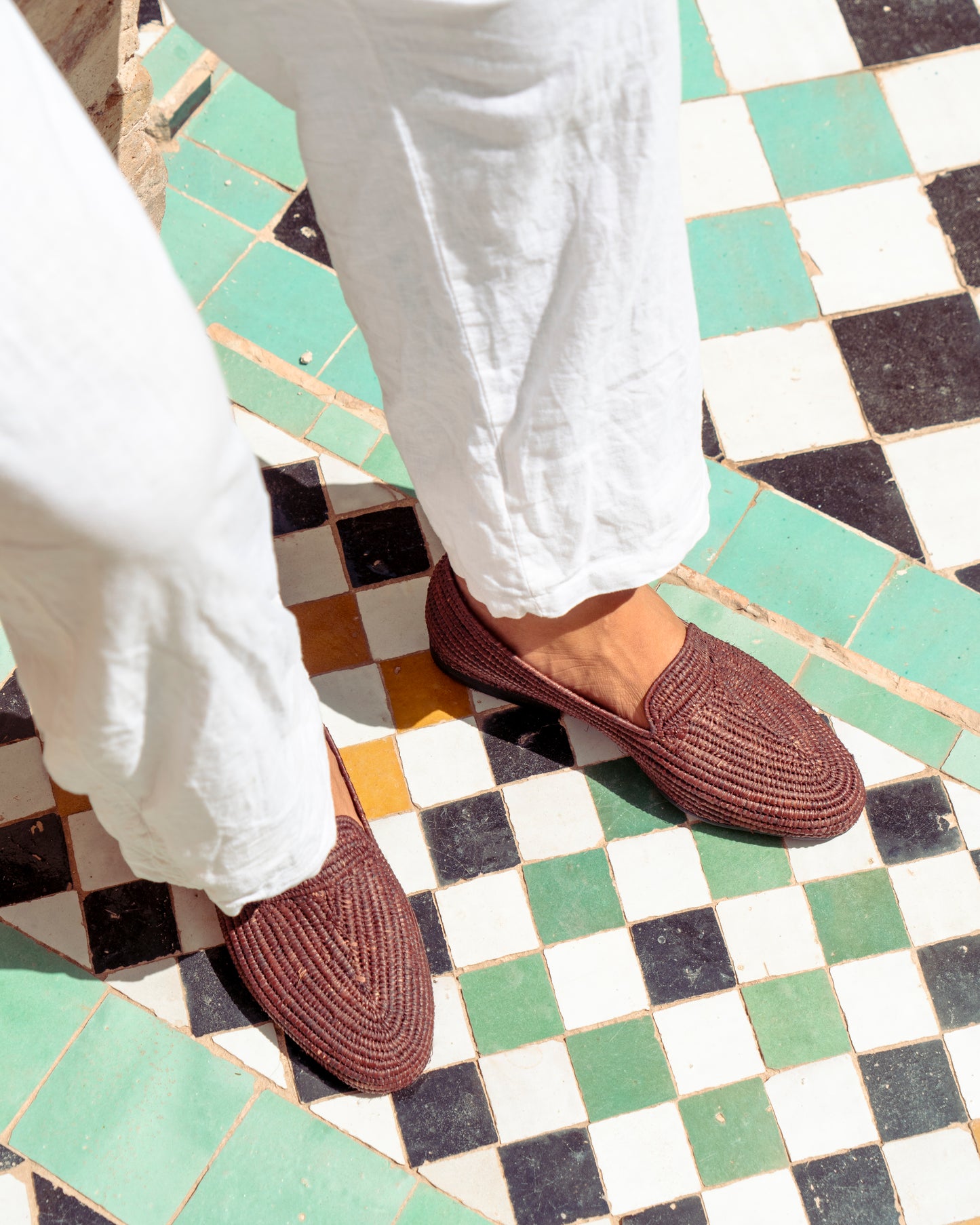 Brown Raffia Loafers for Men – Handwoven Moroccan Slip-On Dress Shoes