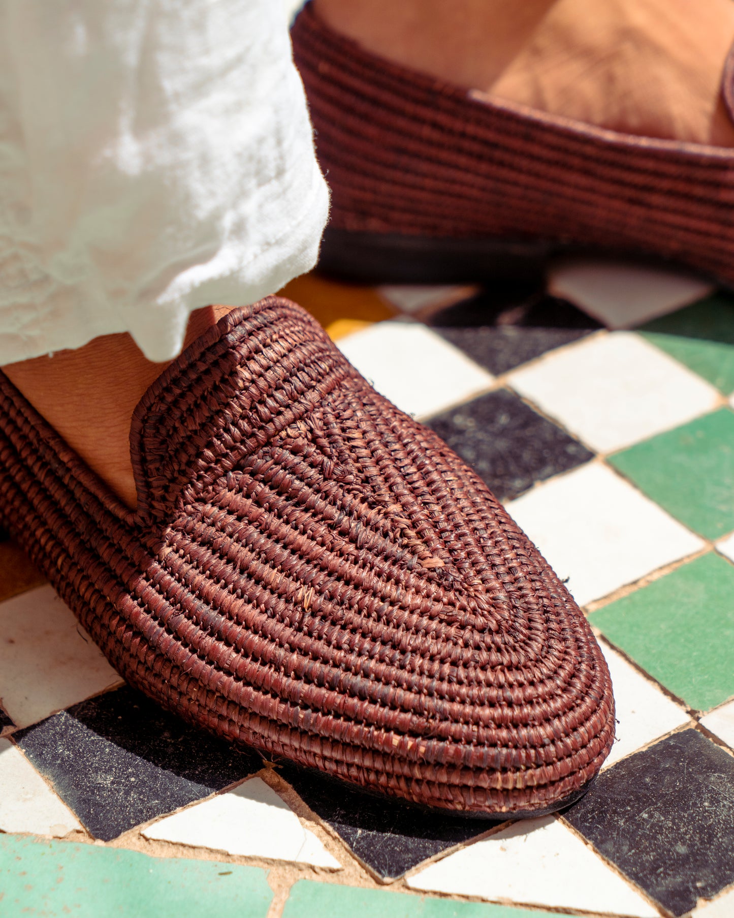 Brown Raffia Loafers for Men – Handwoven Moroccan Slip-On Dress Shoes