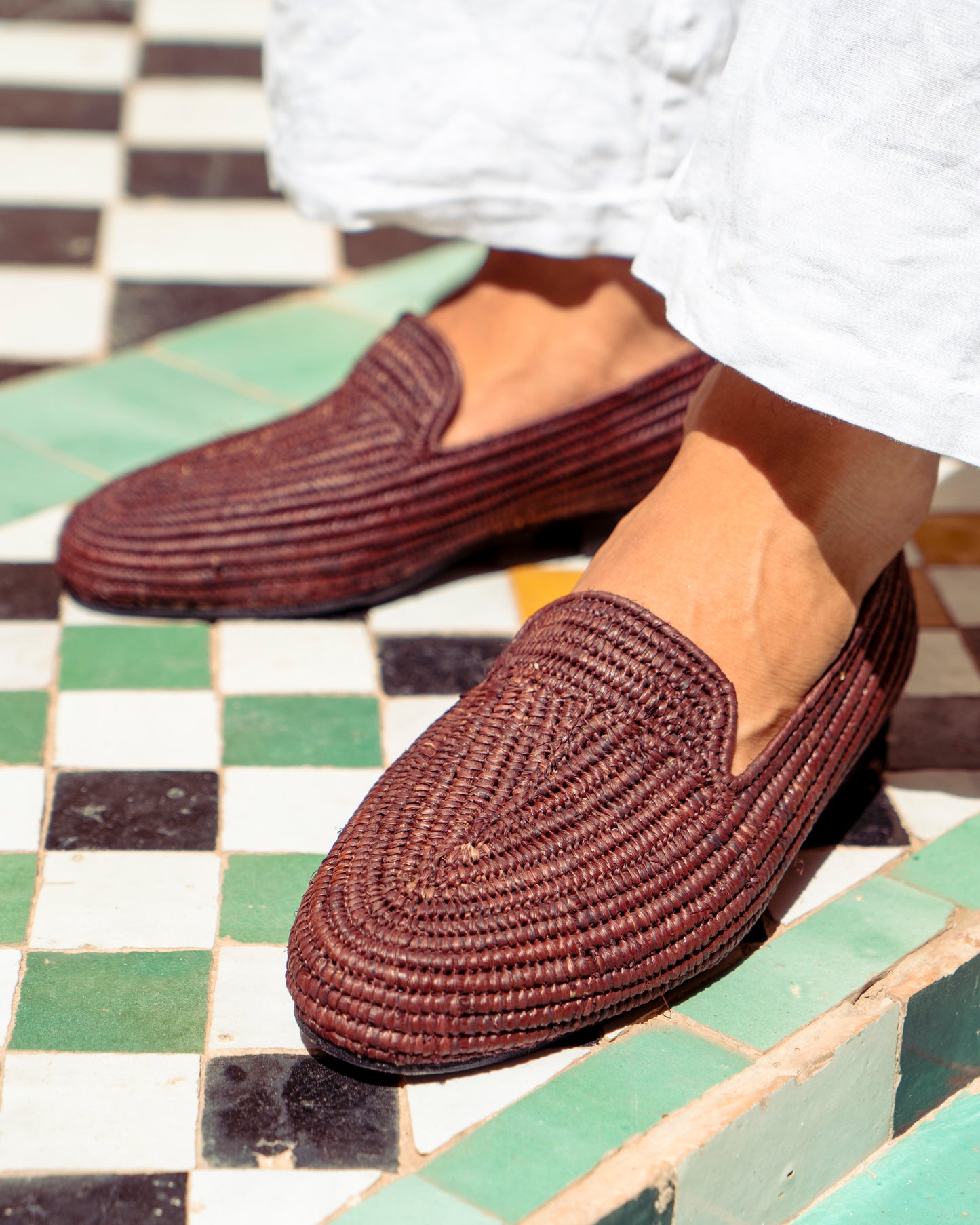 Brown Raffia Loafers for Men – Handwoven Moroccan Slip-On Dress Shoes