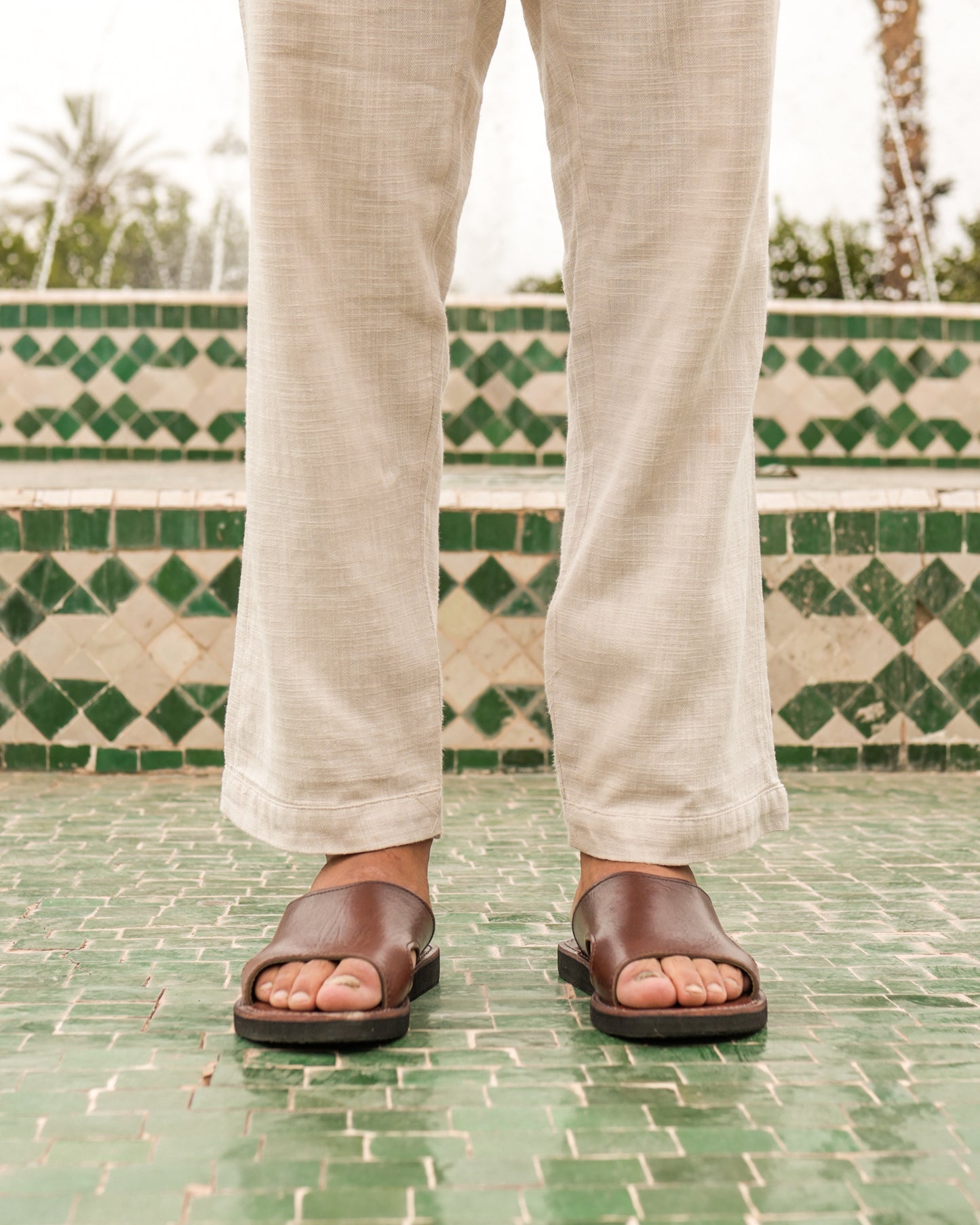 Men’s Brown Leather Slides – Handmade Moroccan Open-Toe Sandals