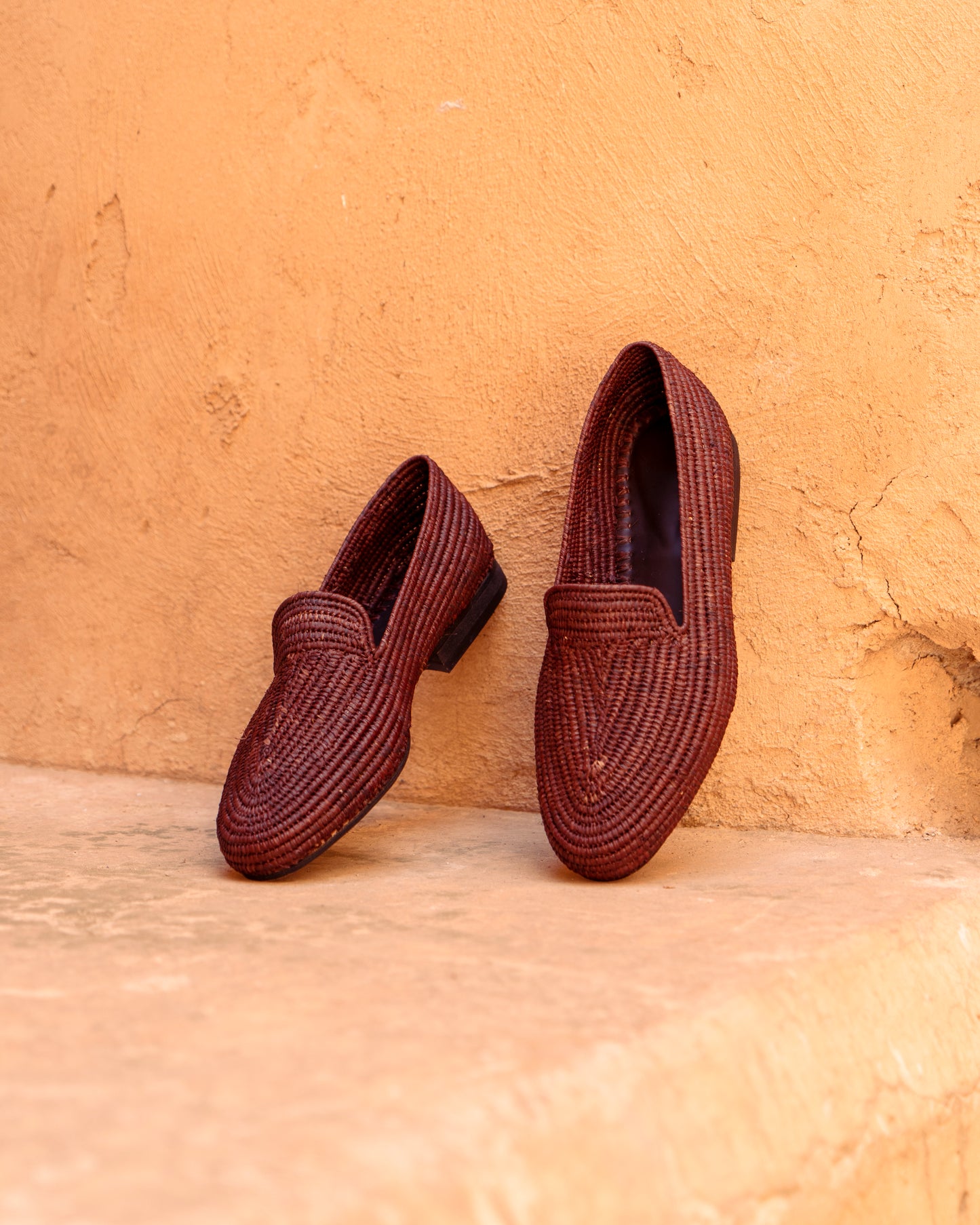 Brown Raffia Loafers for Men – Handwoven Moroccan Slip-On Dress Shoes
