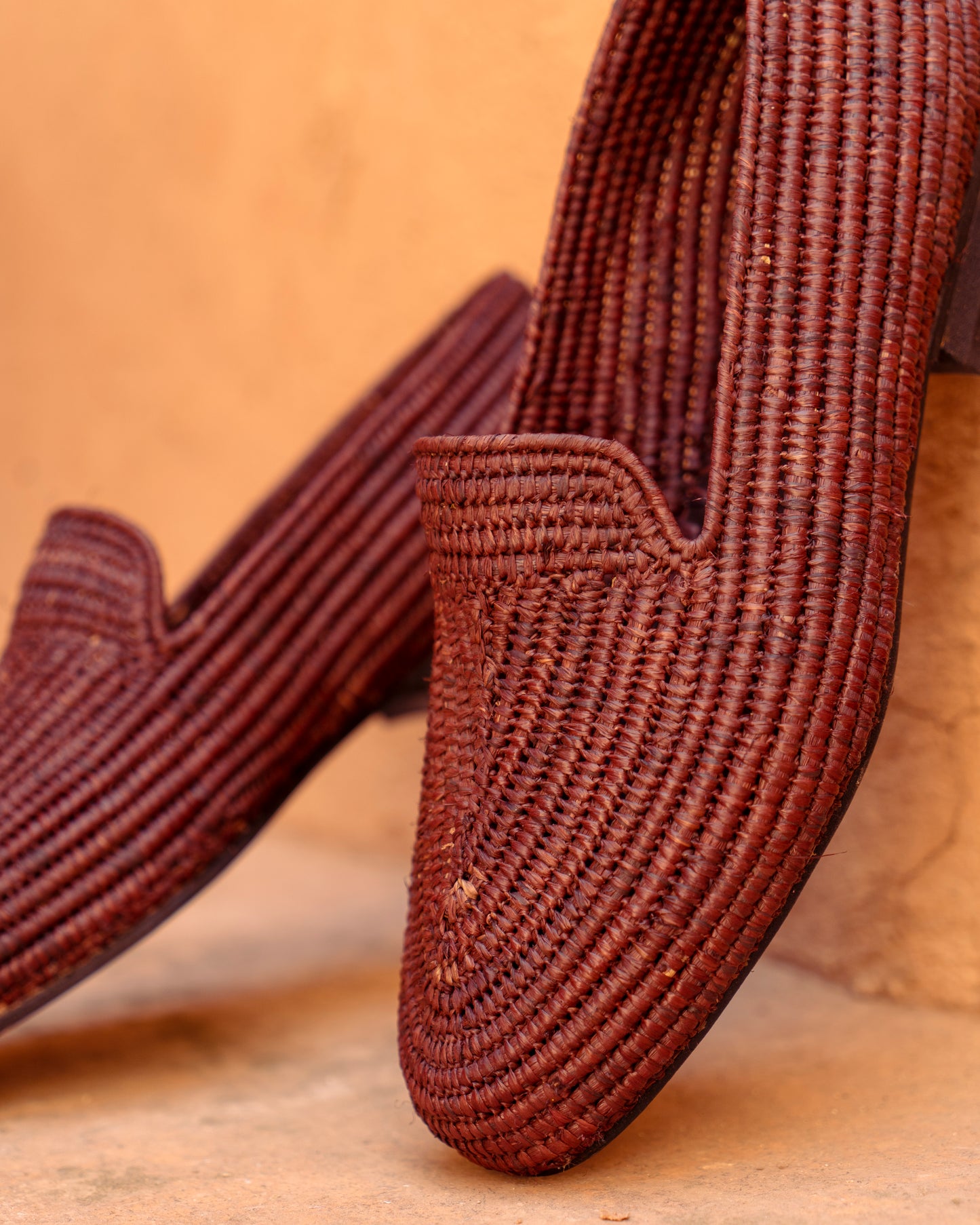 Brown Raffia Loafers for Men – Handwoven Moroccan Slip-On Dress Shoes