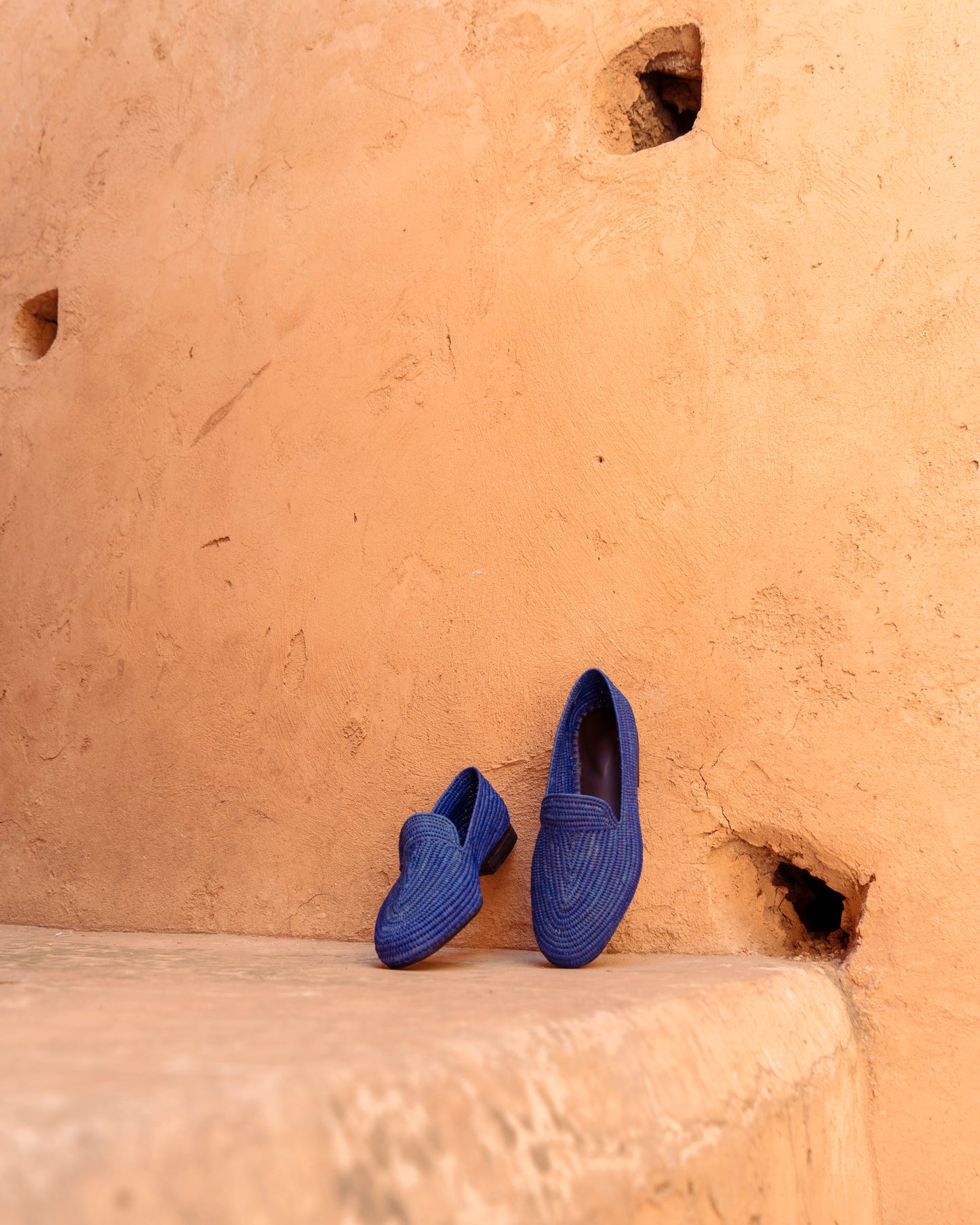 Blue Raffia Loafers for Men – Handwoven Moroccan Slip-On Dress Shoes