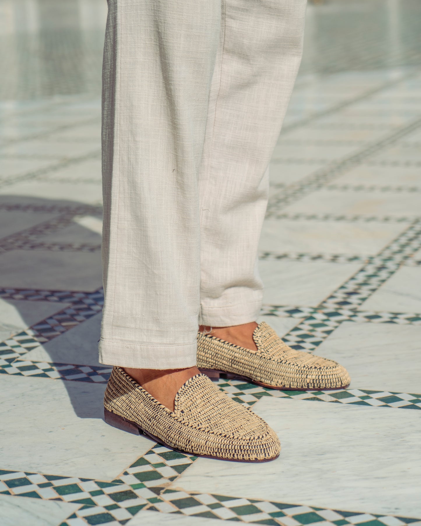 Men’s Natural Raffia Backless Loafers – Artisanal Moroccan Mule Shoes