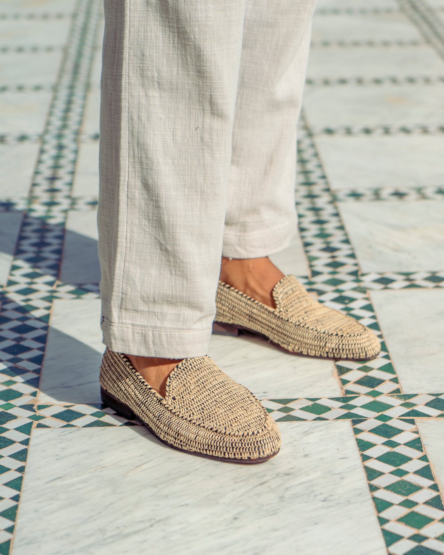 Men’s Natural Raffia Backless Loafers – Artisanal Moroccan Mule Shoes
