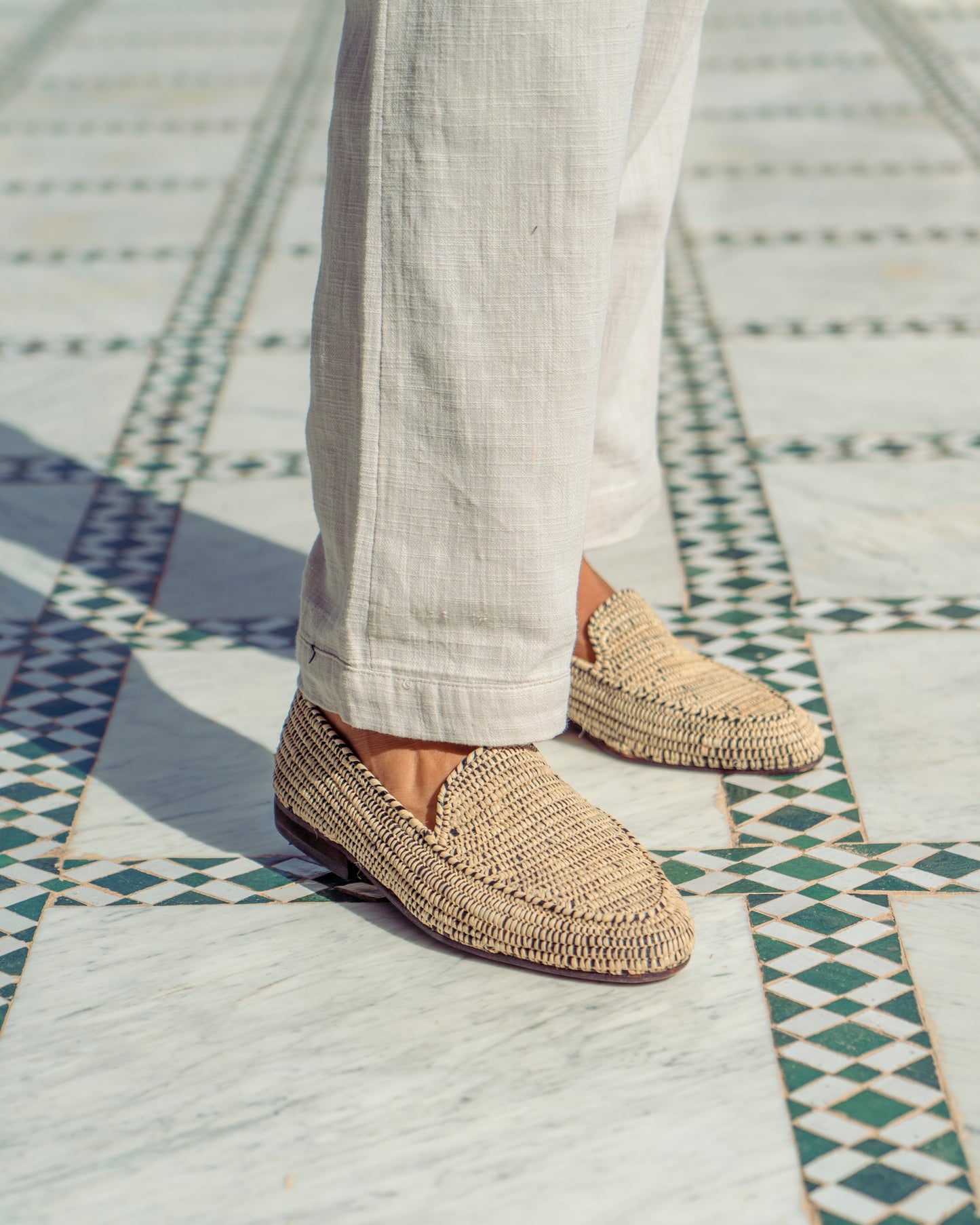 Men’s Natural Raffia Backless Loafers – Artisanal Moroccan Mule Shoes