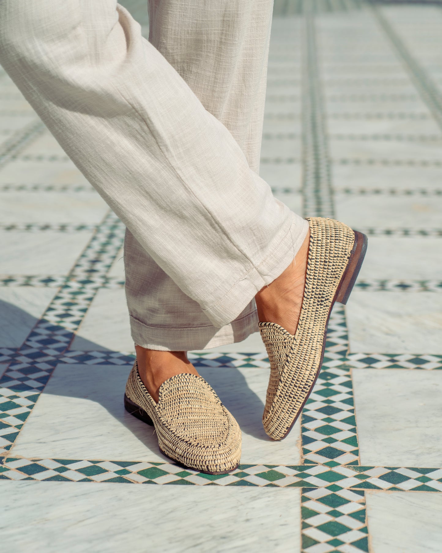 Men’s Natural Raffia Backless Loafers – Artisanal Moroccan Mule Shoes