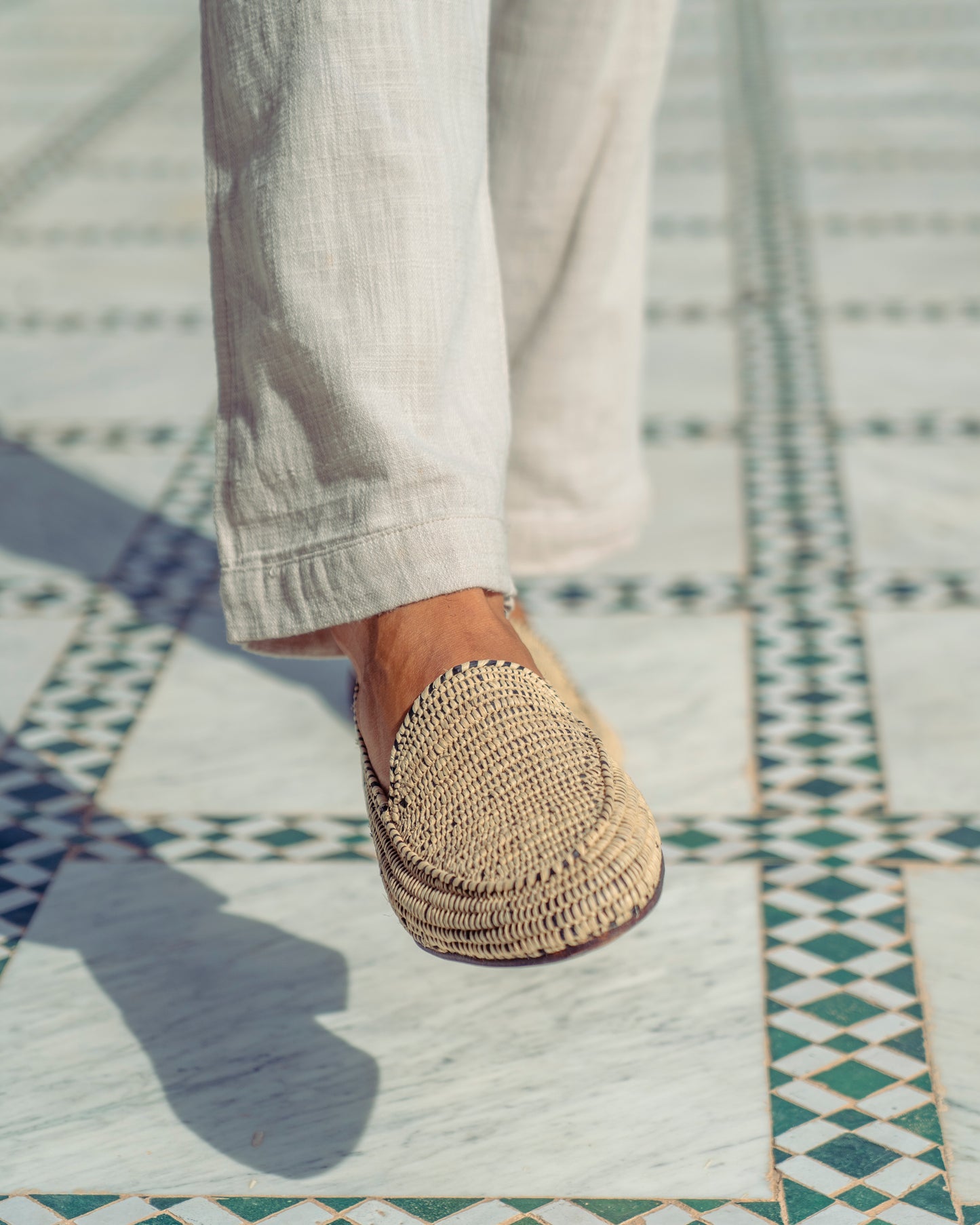 Men’s Natural Raffia Backless Loafers – Artisanal Moroccan Mule Shoes