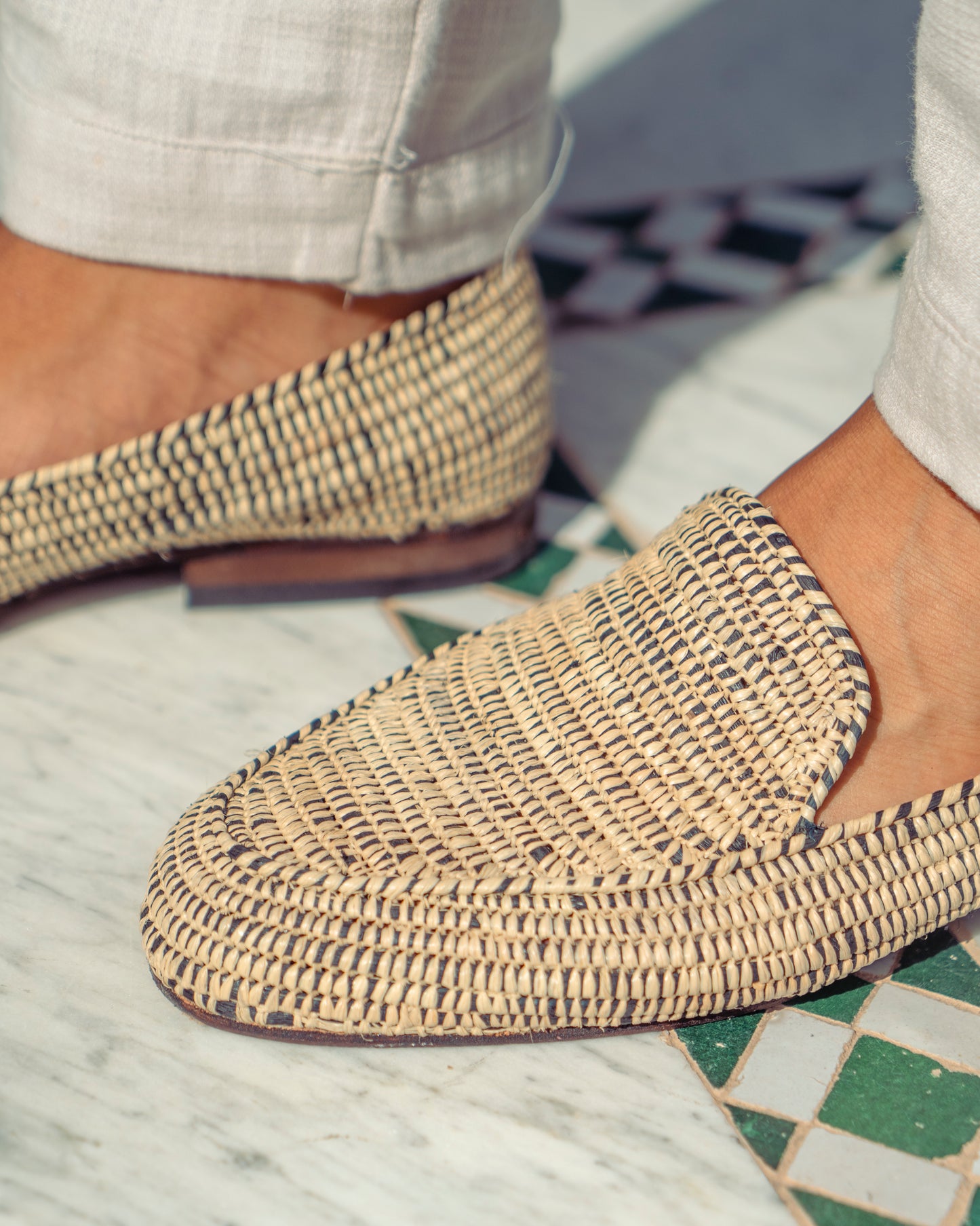 Men’s Natural Raffia Backless Loafers – Artisanal Moroccan Mule Shoes