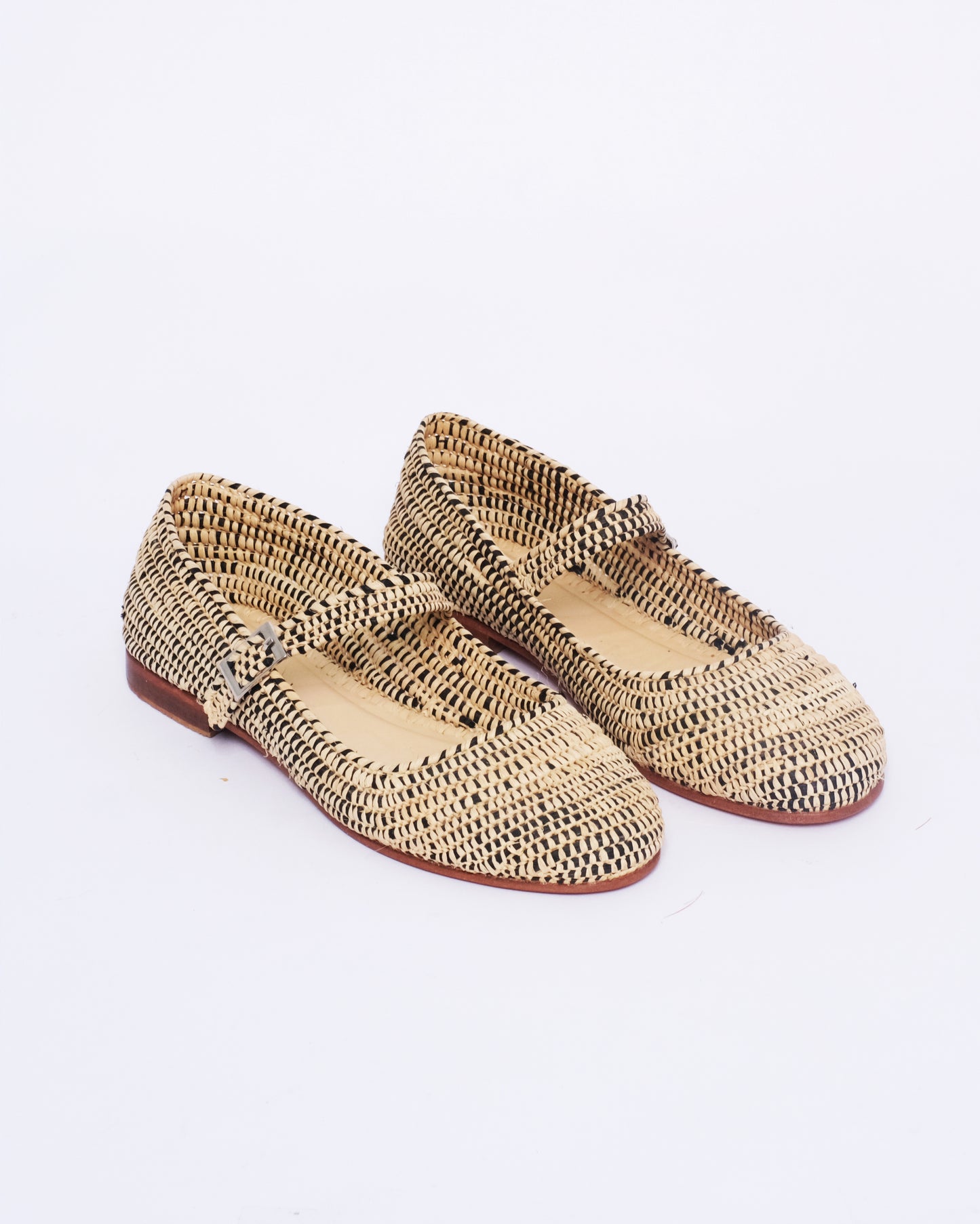 Two-Tone Raffia Mary Jane Flats – Handmade Moroccan Women’s Shoes