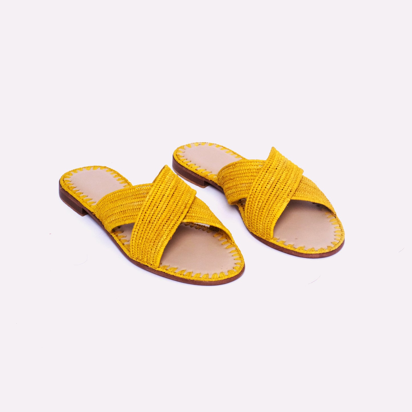 Women’s Yellow Raffia Slides – Handmade Criss-Cross Sandals