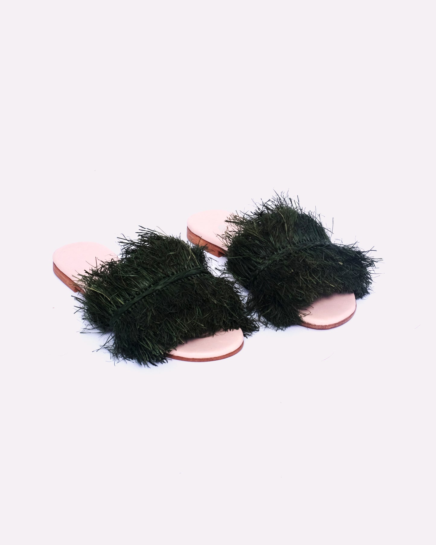 Women’s Black Raffia Slides – Handmade Fringe Sandals