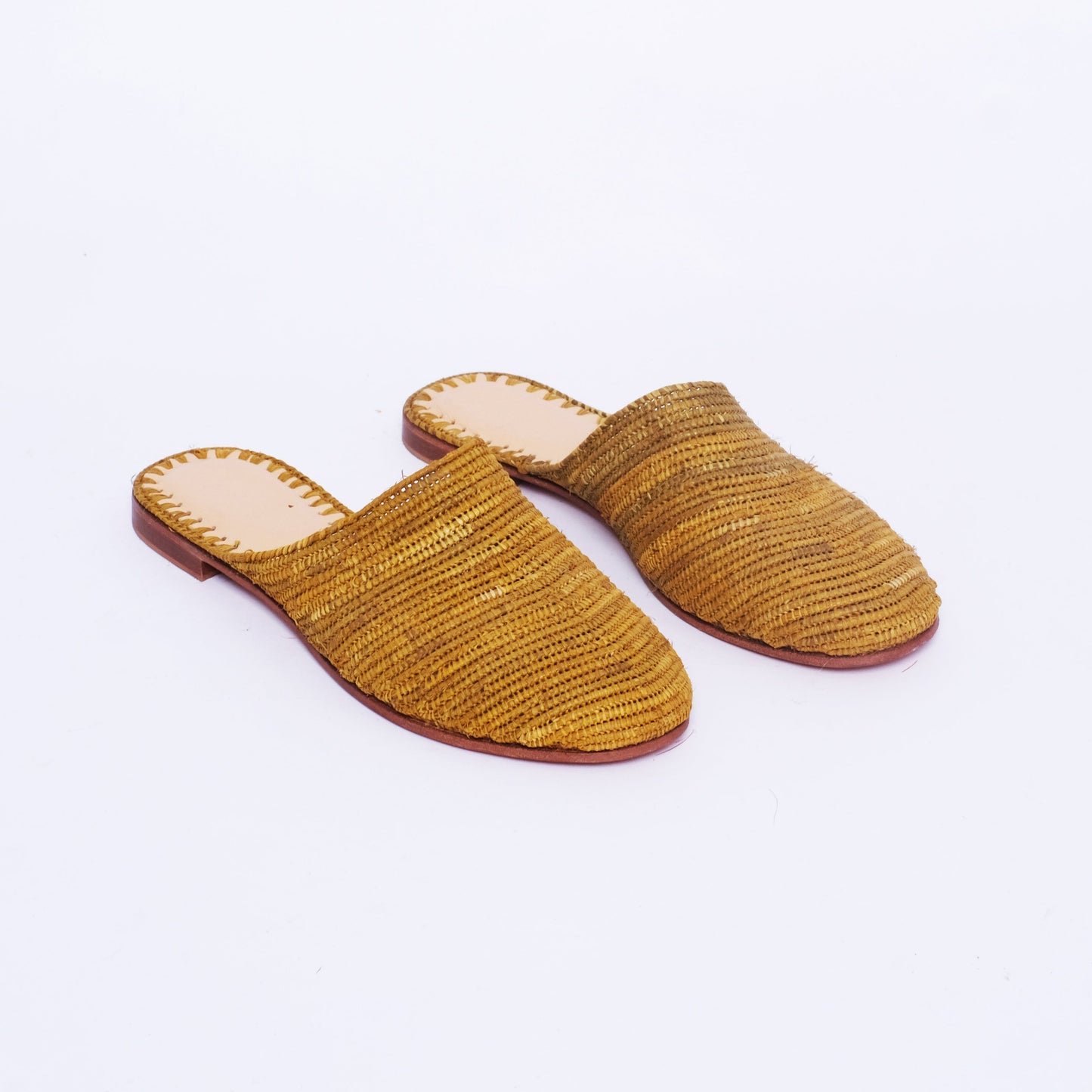 Mustard Raffia Mules – Handmade Moroccan Slip-On Flats for Women