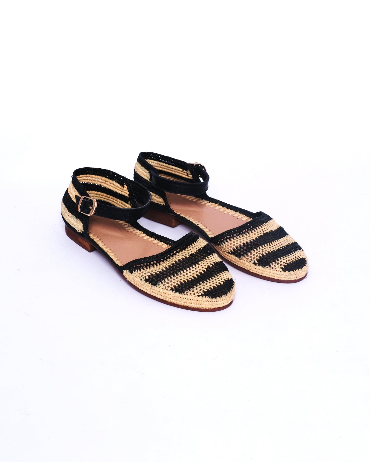 Striped Raffia Ankle Strap Sandals – Handmade Moroccan Shoes