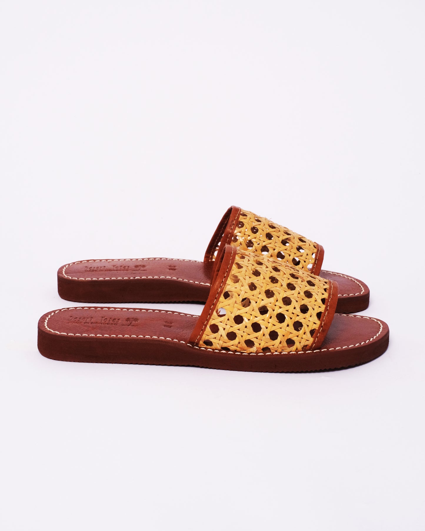 Natural Cane Leather Slide Sandals – Handmade Moroccan Women’s Flats