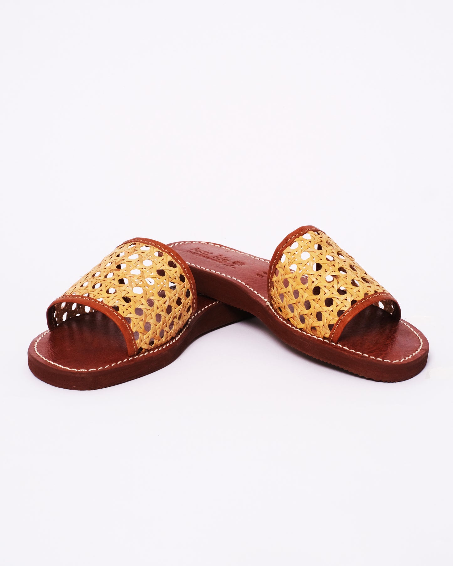 Natural Cane Leather Slide Sandals – Handmade Moroccan Women’s Flats