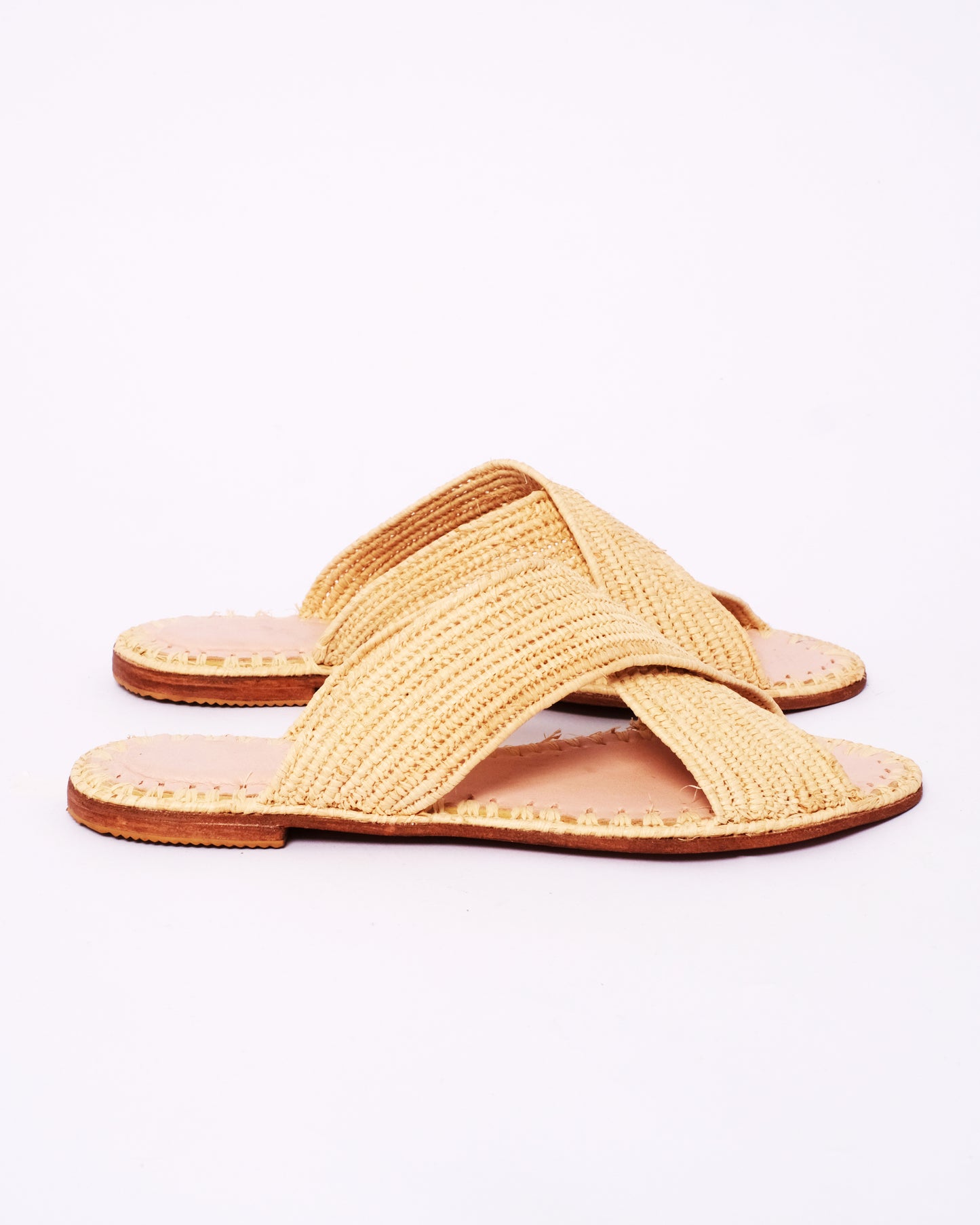 Natural Raffia Crossover Slides – Handmade Moroccan Flat Sandals