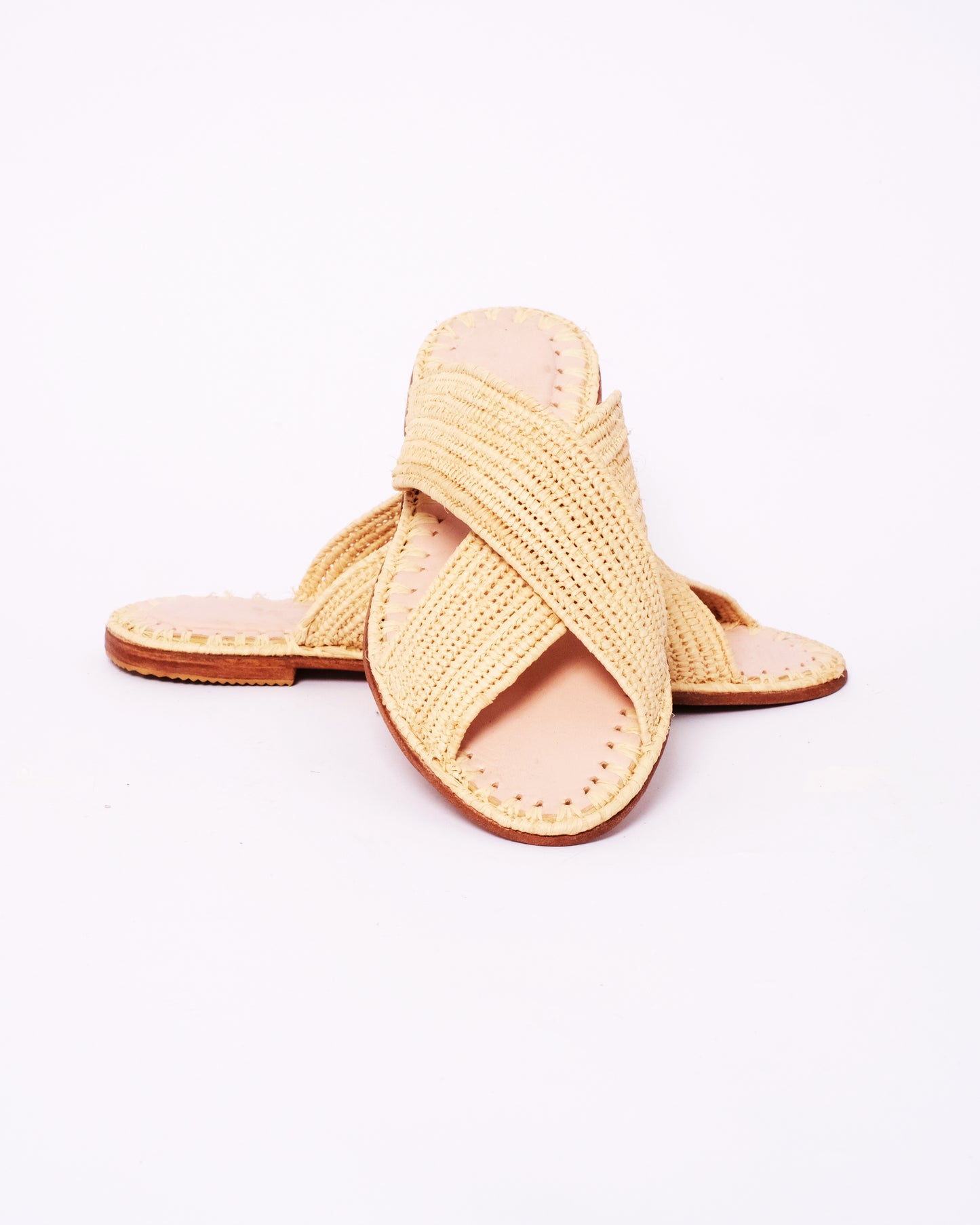 Natural Raffia Crossover Slides – Handmade Moroccan Flat Sandals