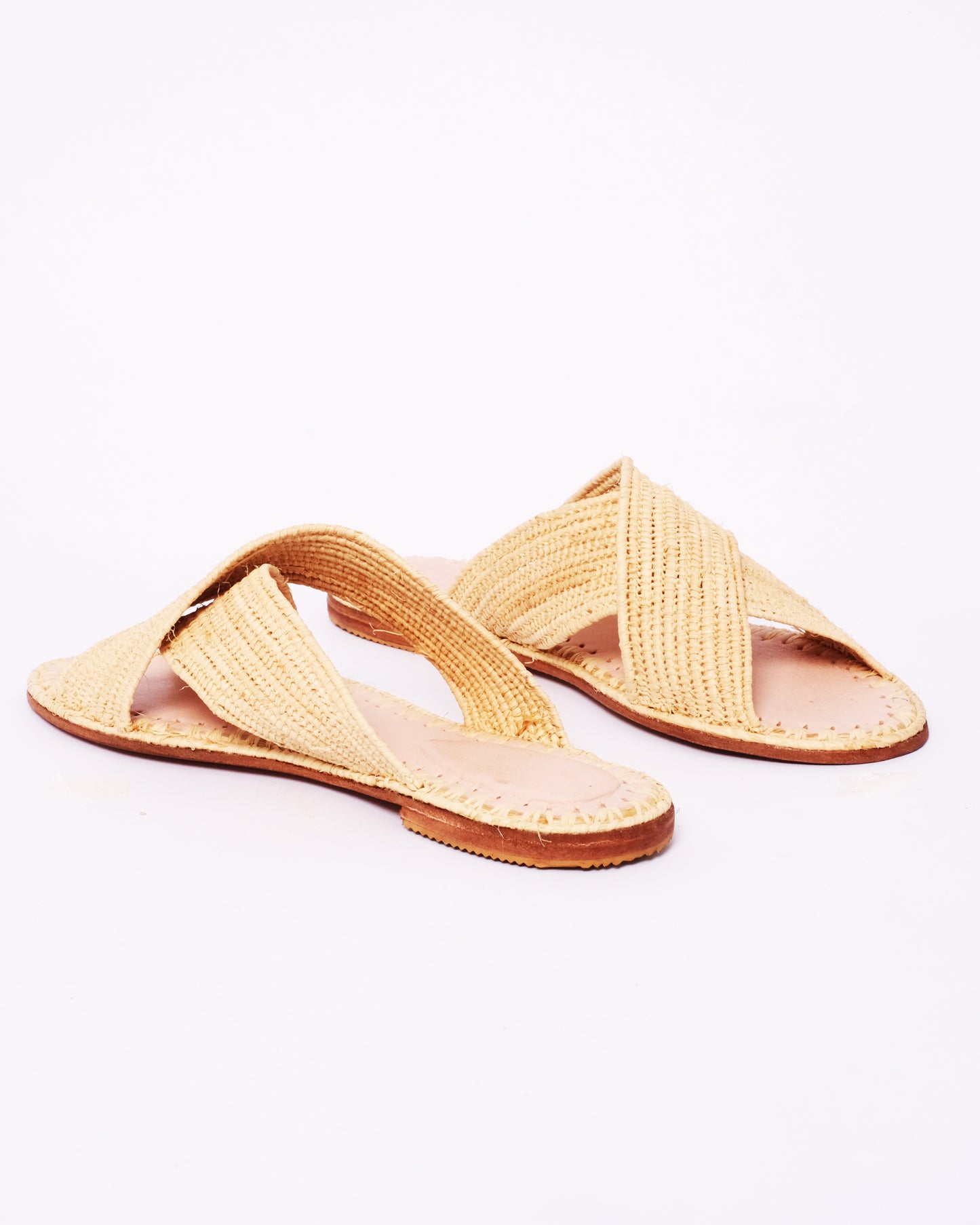 Natural Raffia Crossover Slides – Handmade Moroccan Flat Sandals