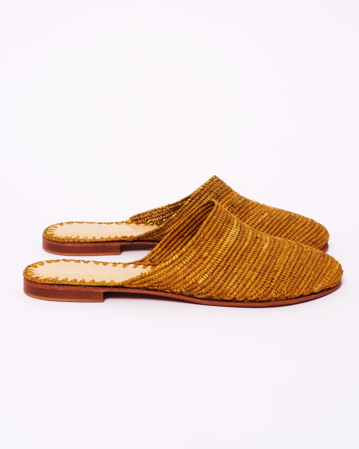 Mustard Raffia Mules – Handmade Moroccan Slip-On Flats for Women