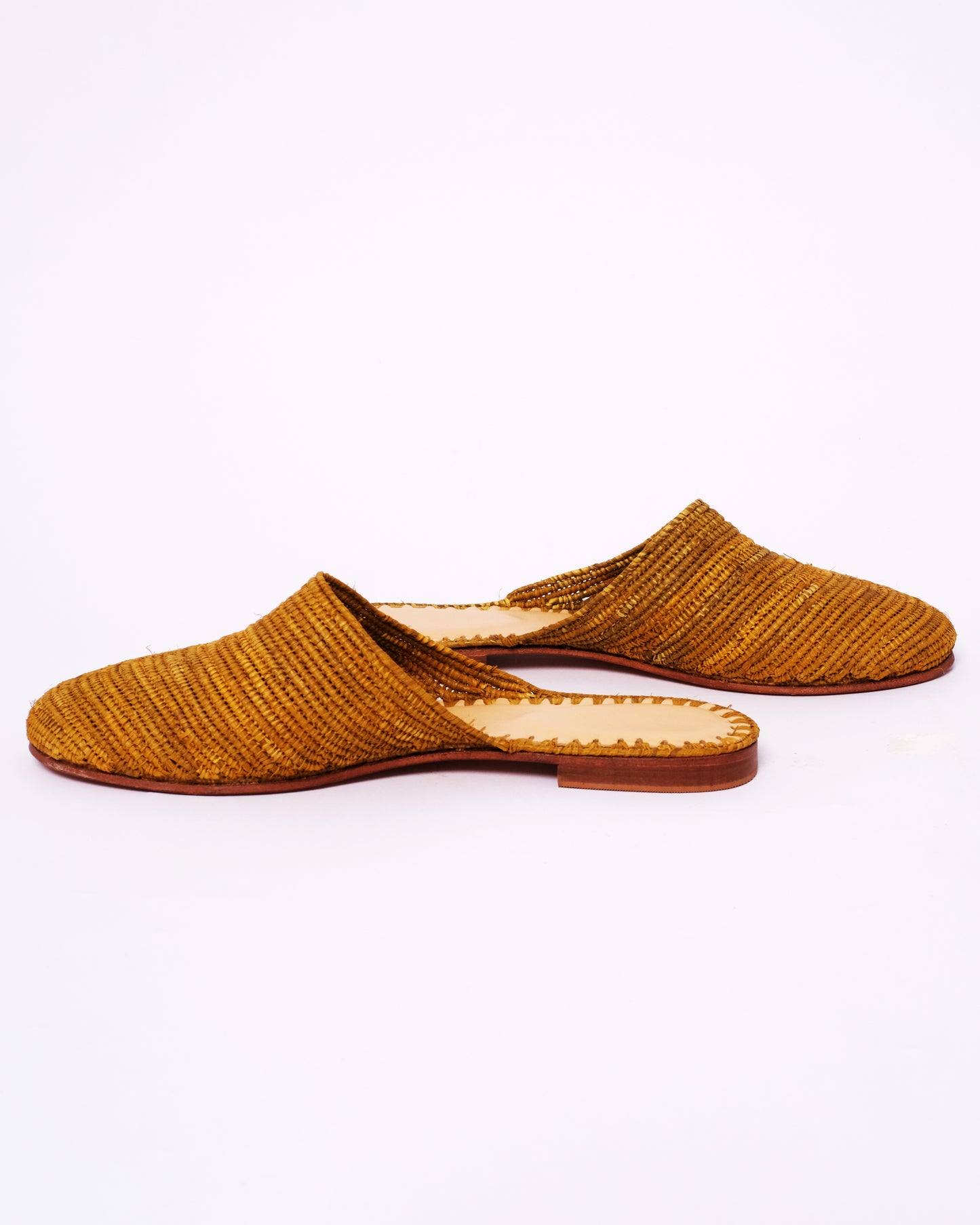 Mustard Raffia Mules – Handmade Moroccan Slip-On Flats for Women