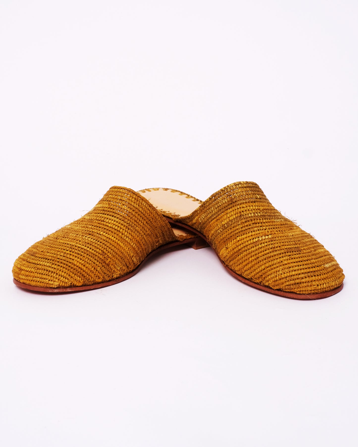Mustard Raffia Mules – Handmade Moroccan Slip-On Flats for Women