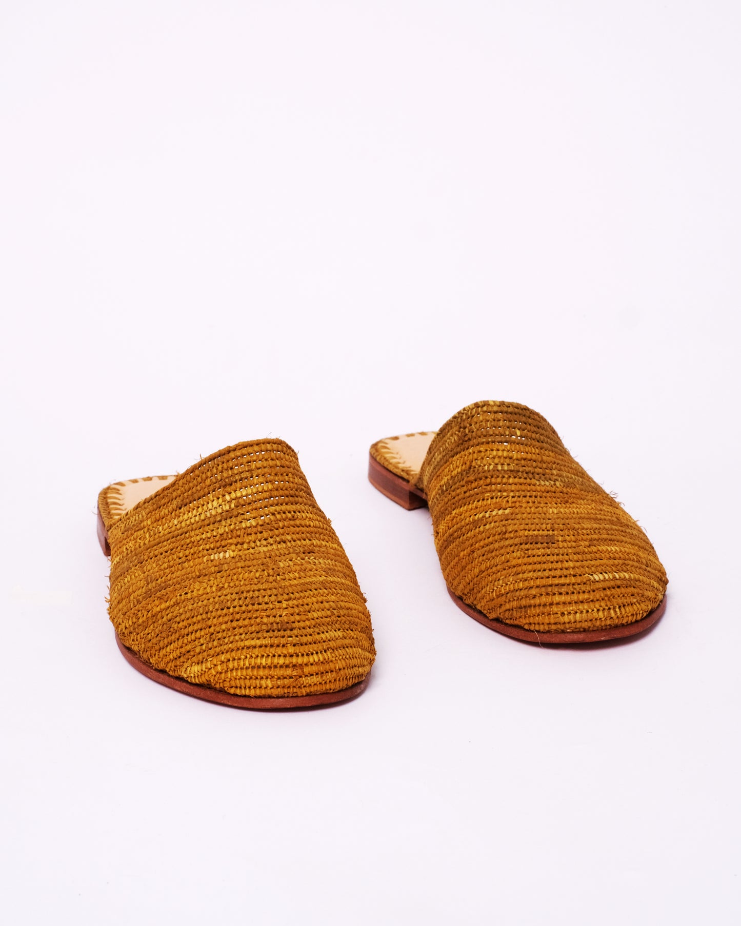 Mustard Raffia Mules – Handmade Moroccan Slip-On Flats for Women