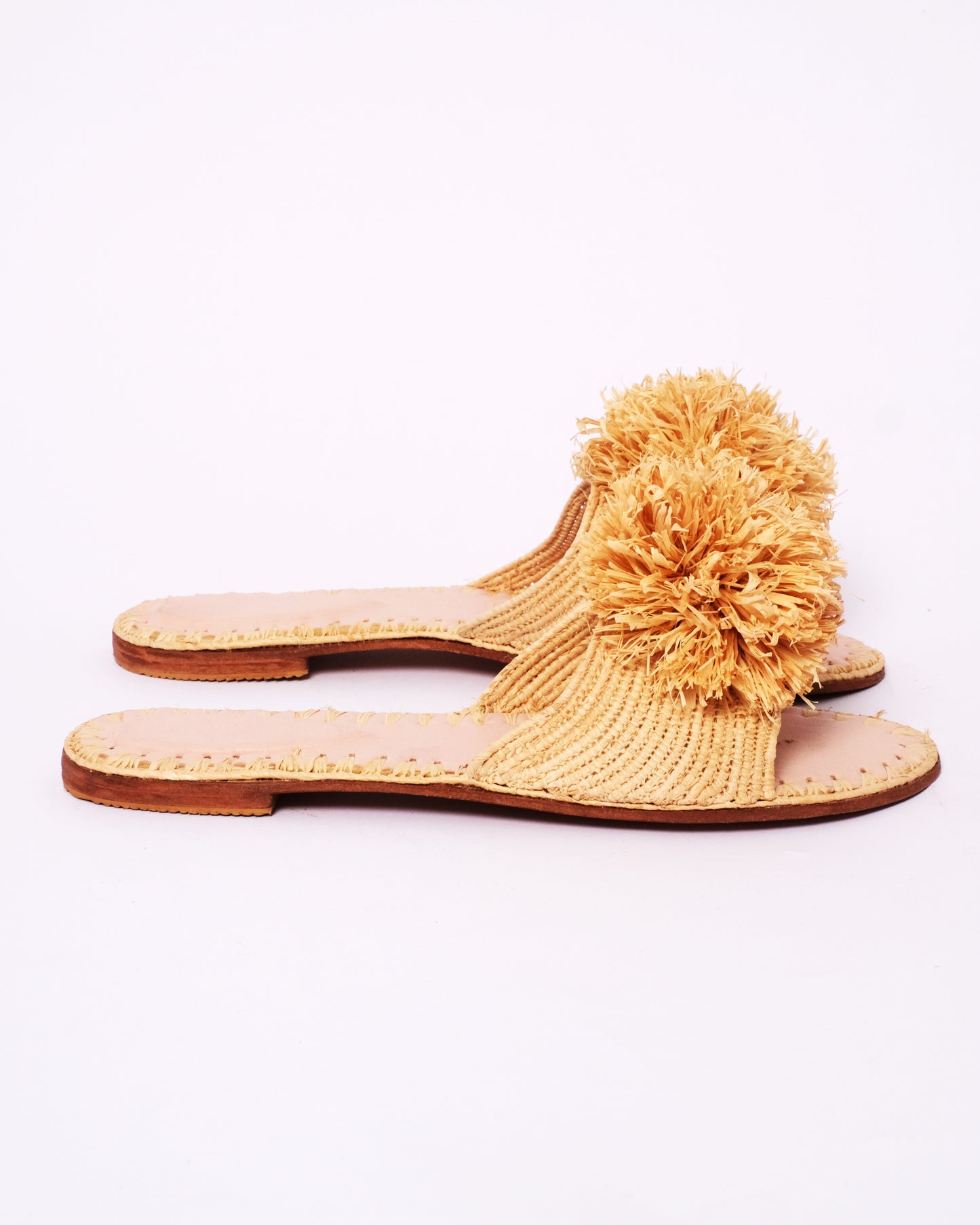 Women’s Raffia Pom-Pom Slides – Handmade Moroccan Craft