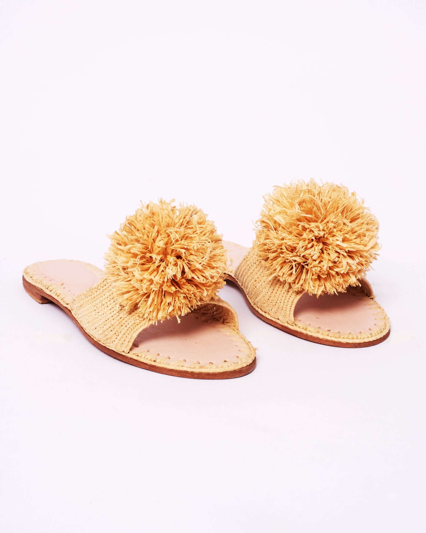 Women’s Raffia Pom-Pom Slides – Handmade Moroccan Craft