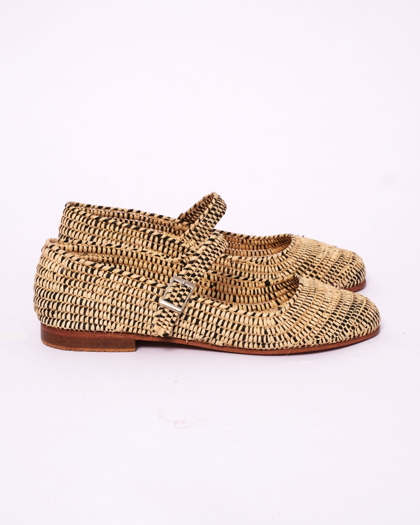 Two-Tone Raffia Mary Jane Flats – Handmade Moroccan Women’s Shoes