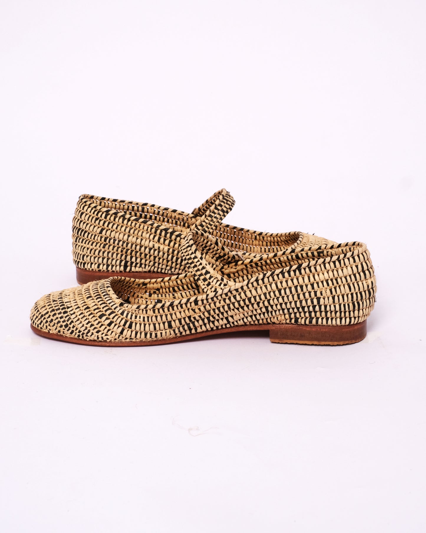 Two-Tone Raffia Mary Jane Flats – Handmade Moroccan Women’s Shoes