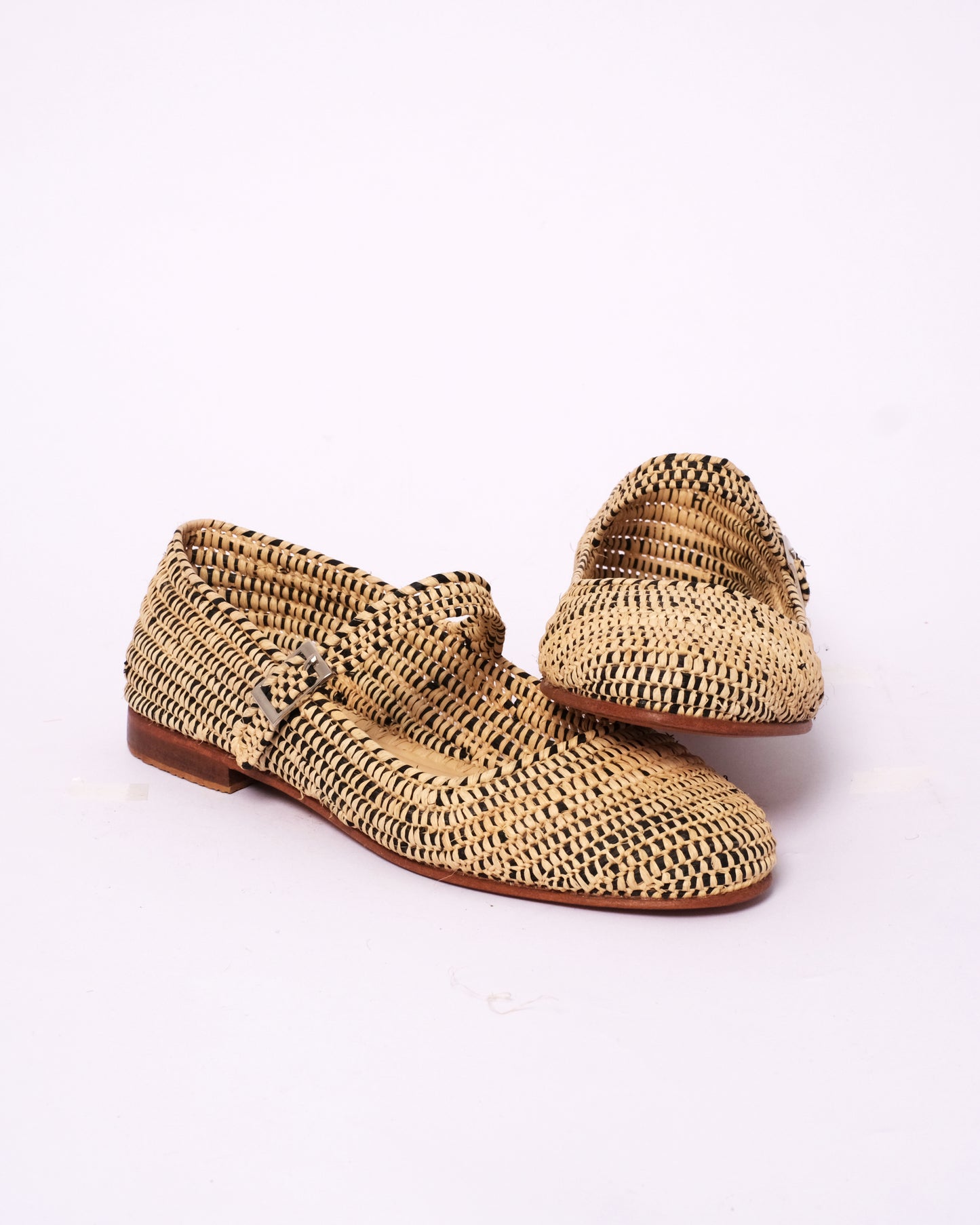 Two-Tone Raffia Mary Jane Flats – Handmade Moroccan Women’s Shoes