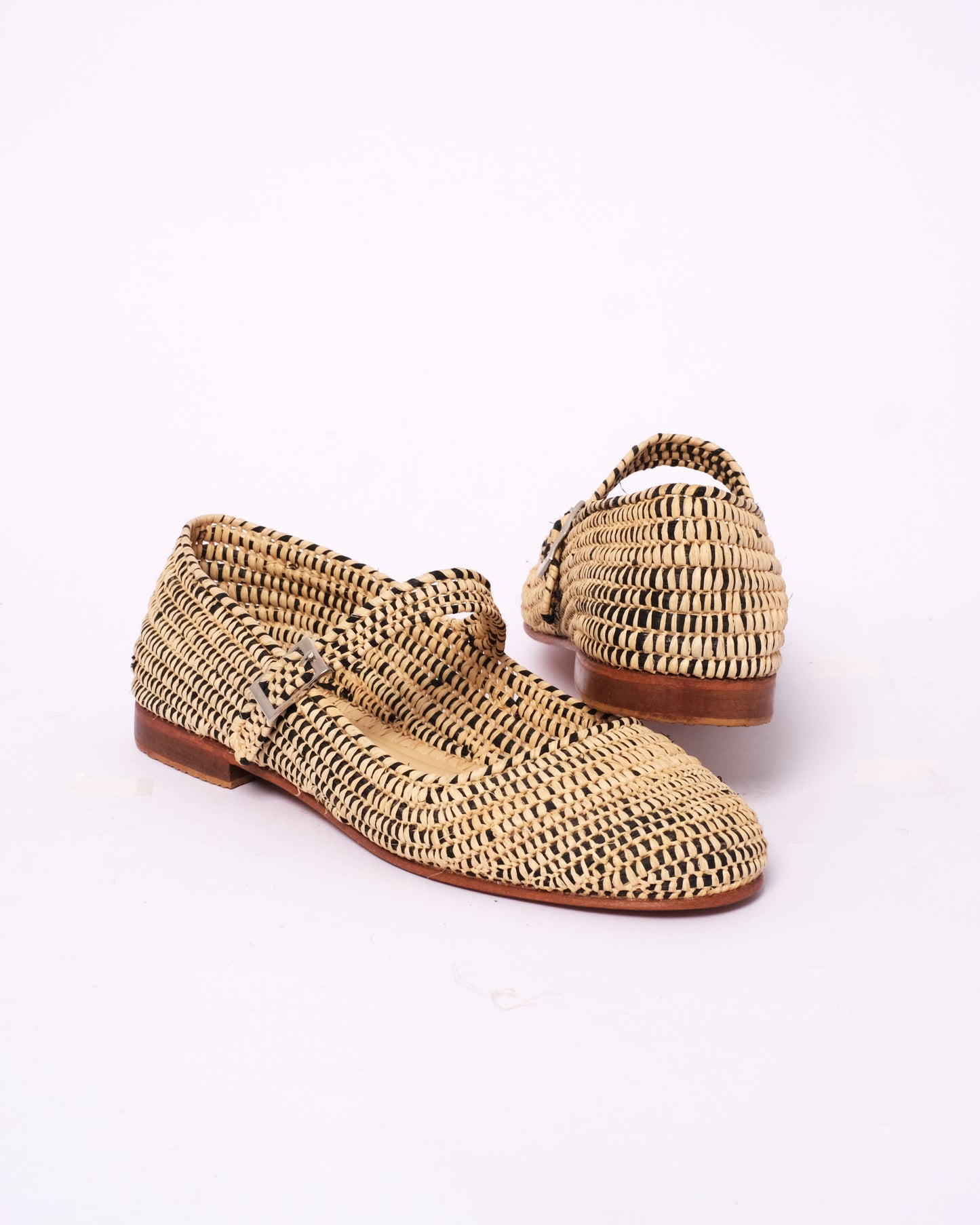 Two-Tone Raffia Mary Jane Flats – Handmade Moroccan Women’s Shoes