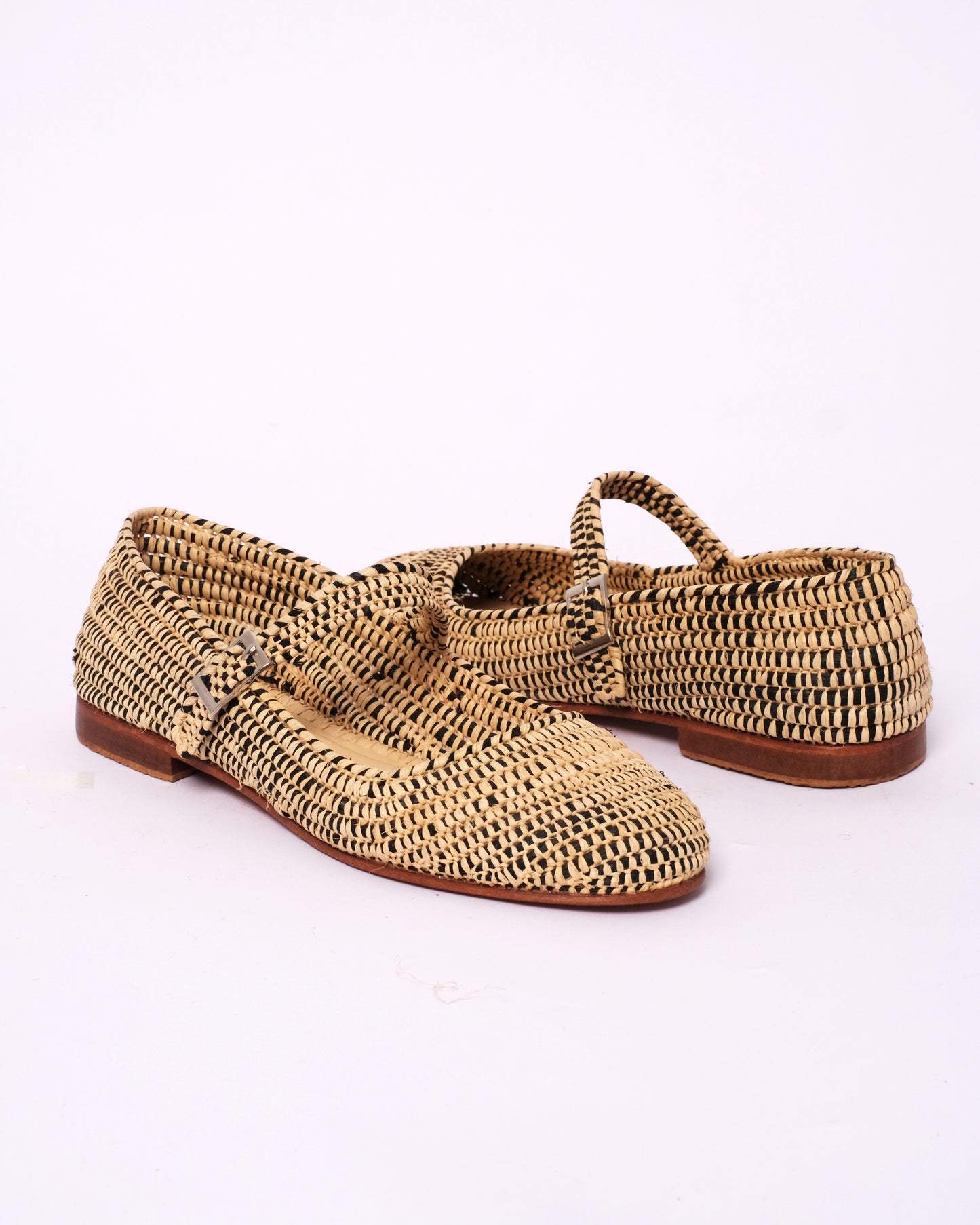 Two-Tone Raffia Mary Jane Flats – Handmade Moroccan Women’s Shoes