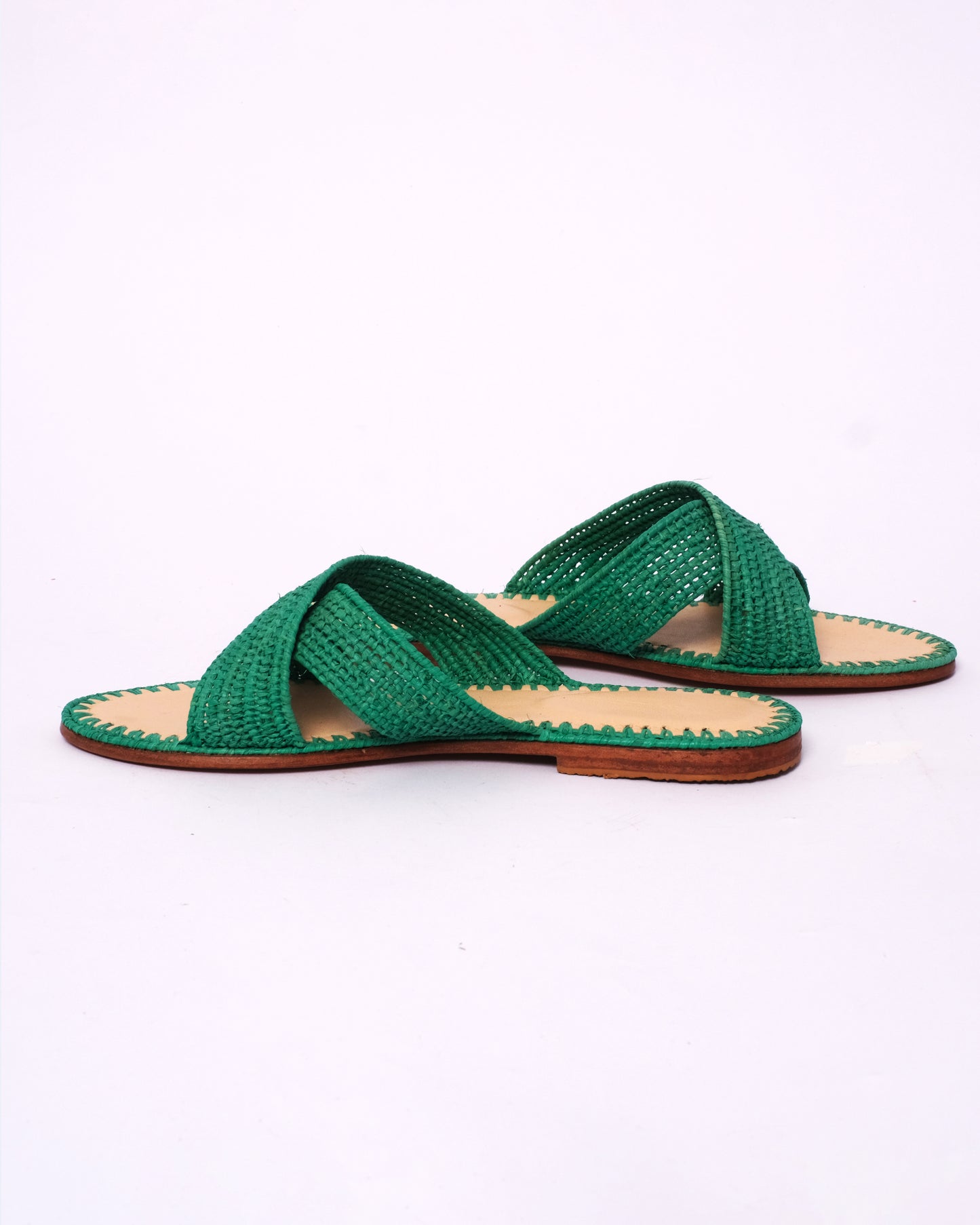 Women’s Green Raffia Slides – Handmade Criss-Cross Sandals