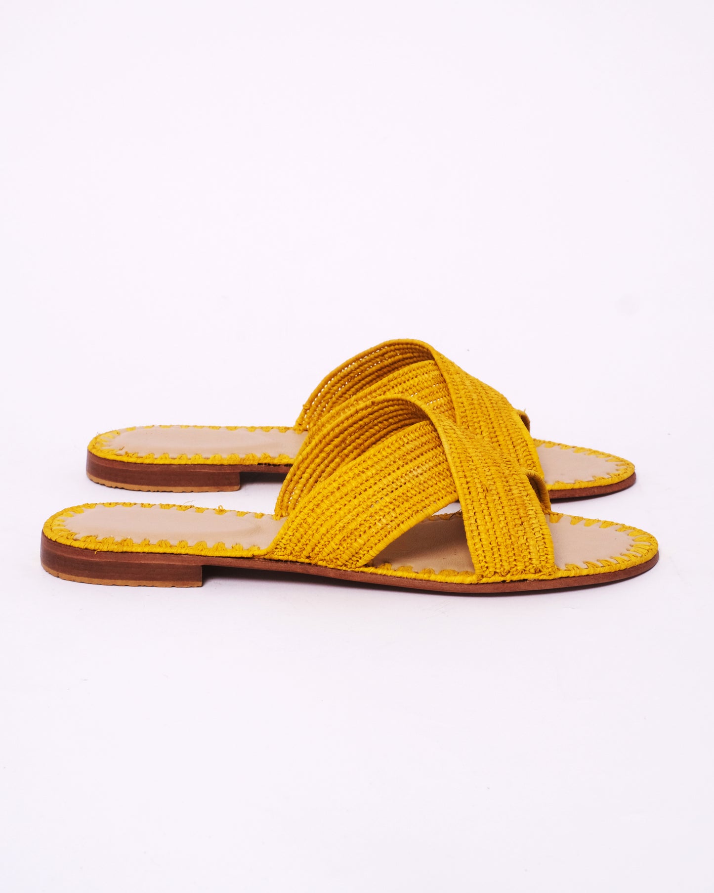 Women’s Yellow Raffia Slides – Handmade Criss-Cross Sandals