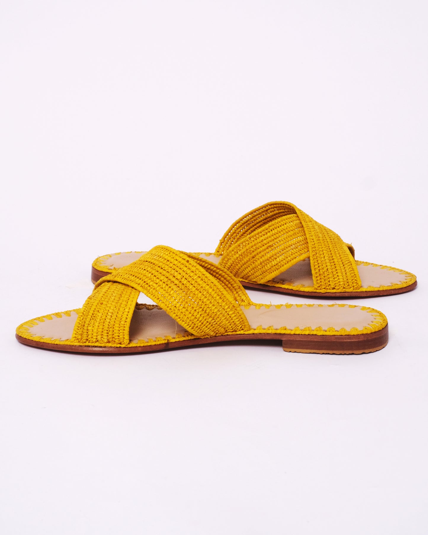 Women’s Yellow Raffia Slides – Handmade Criss-Cross Sandals