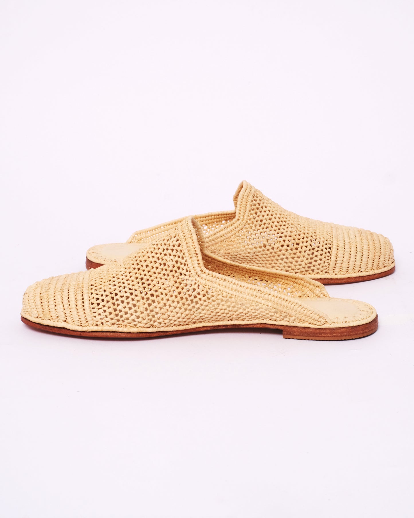 Breathable Raffia Mesh Mules – Handmade Moroccan Slip-On Flats